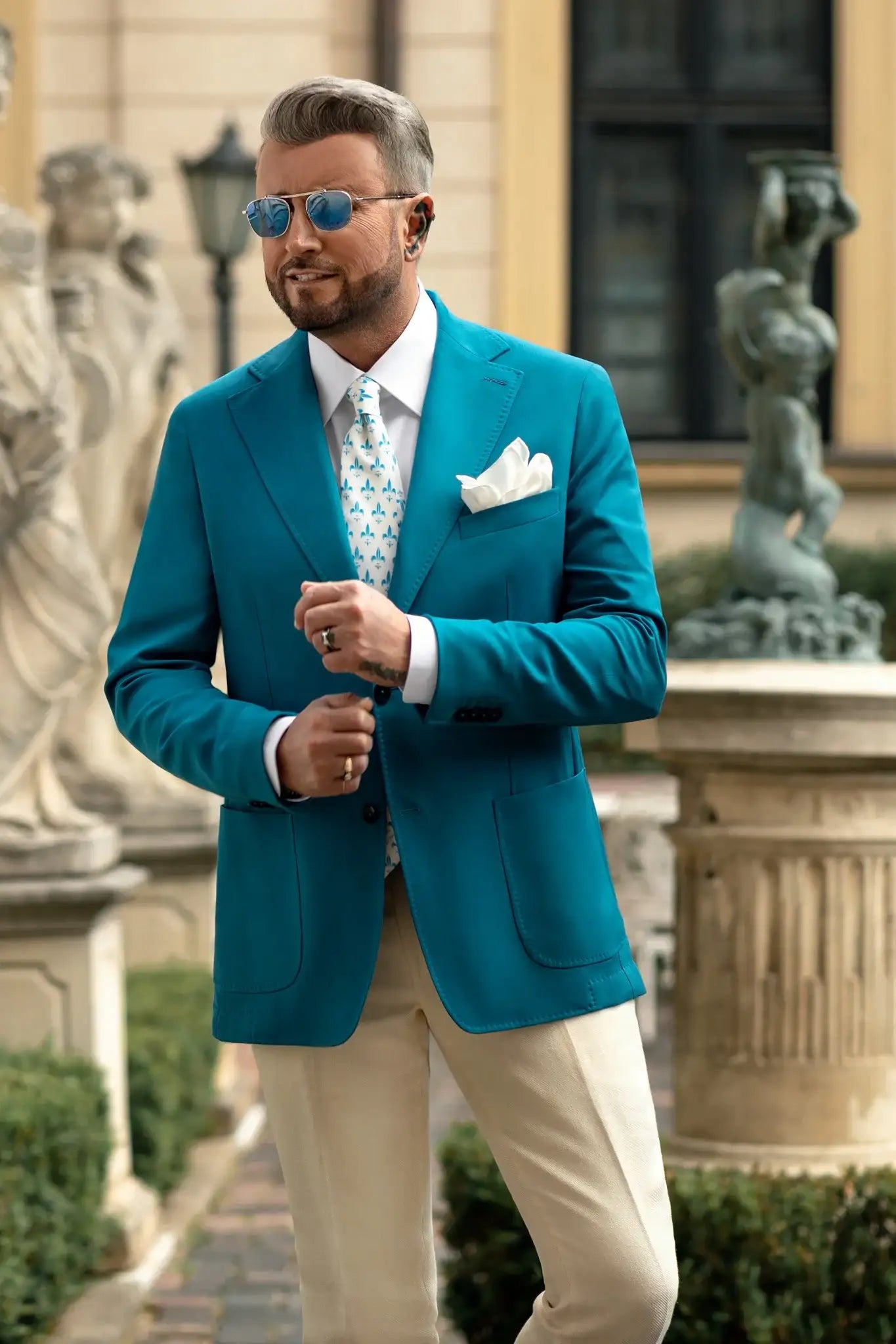 Sacou turquoise slowool, slim fit