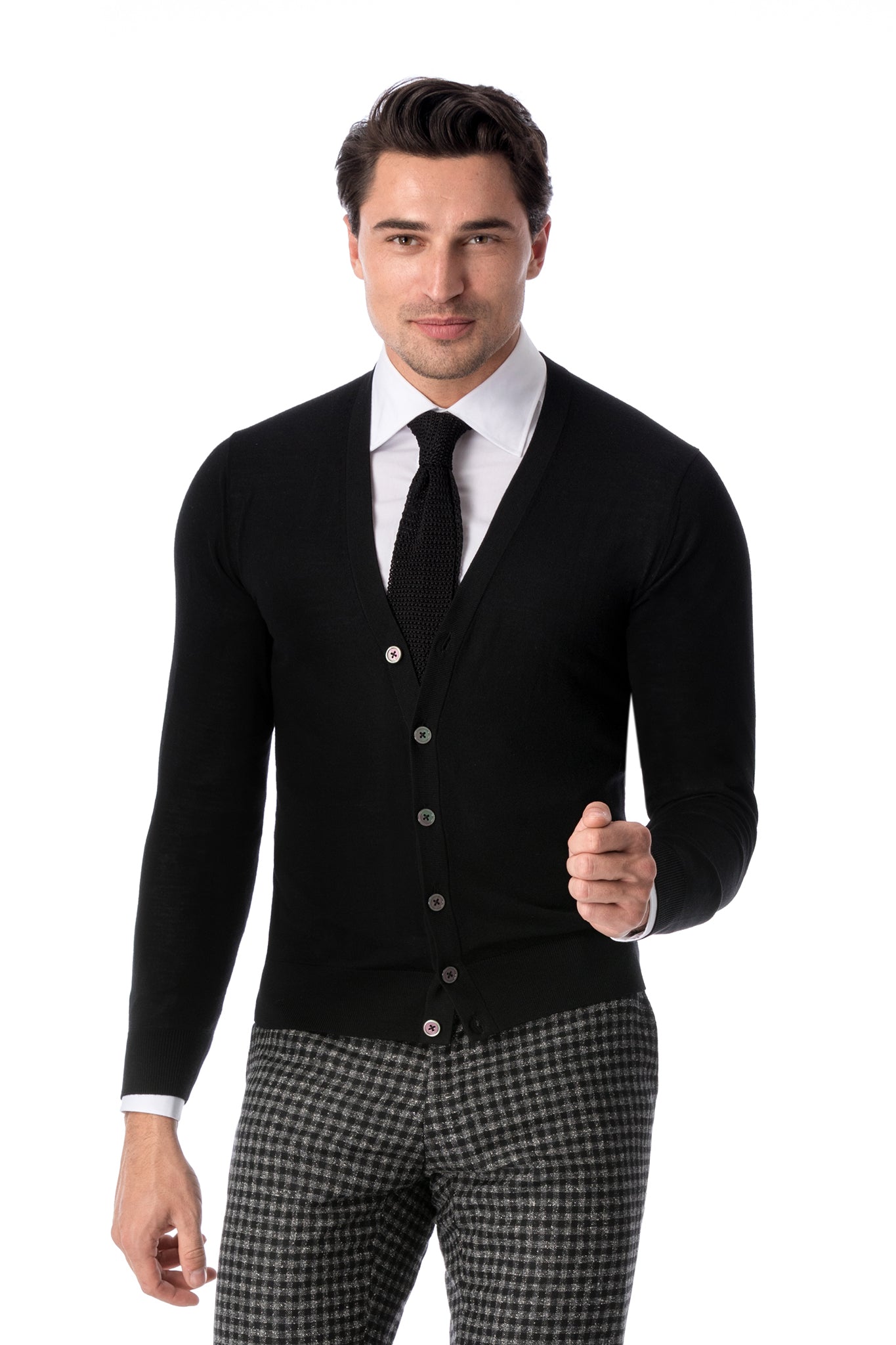 Black merino wool cardigan
