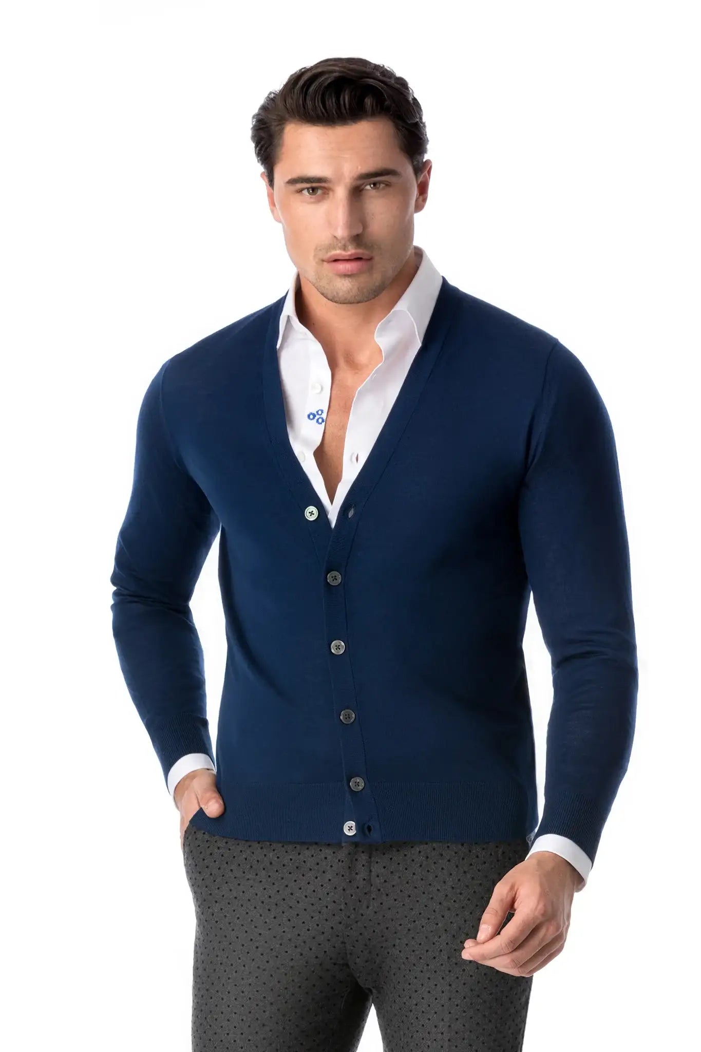 Cardigan navy din lana merino