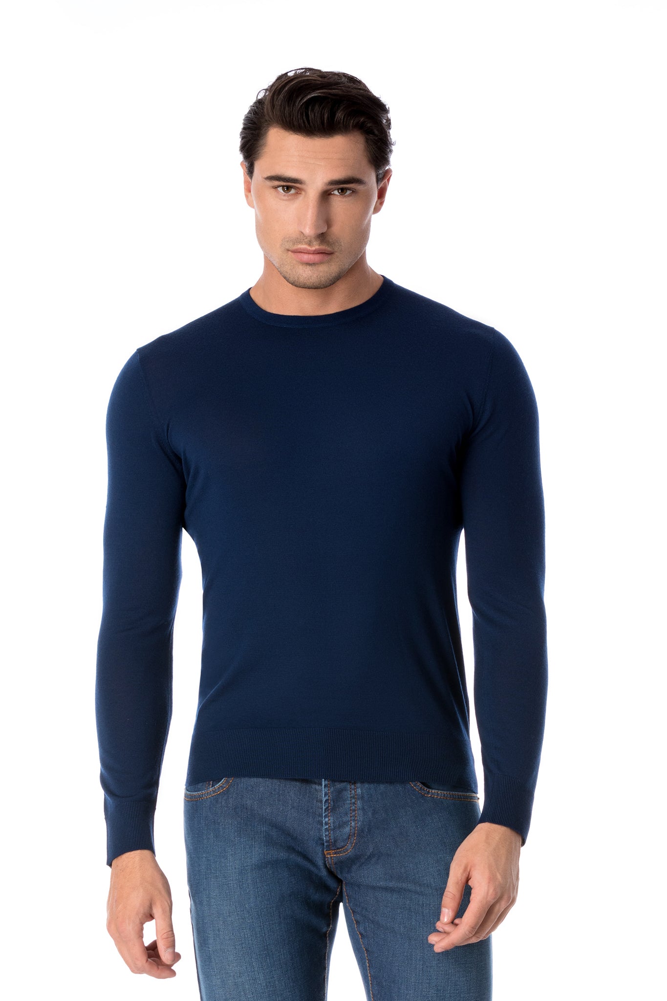 Pulover fin bleumarin din lana merino