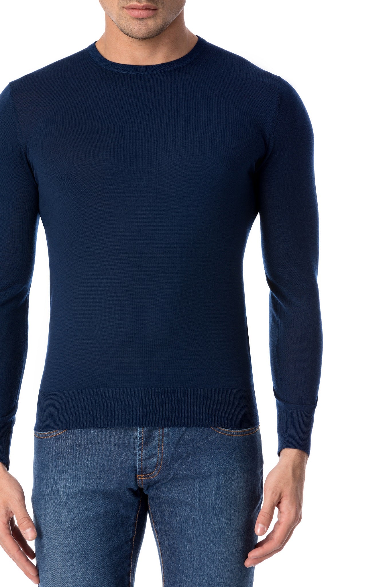 Pulover fin bleumarin din lana merino