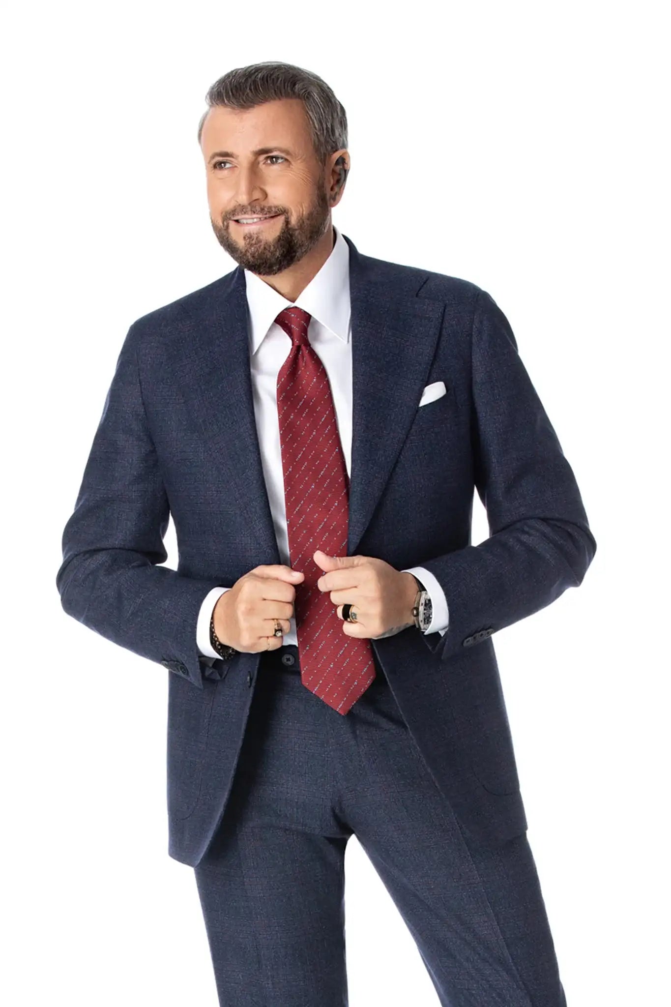 Costum doua piese navy in carouri Prince of Wales, tailored fit