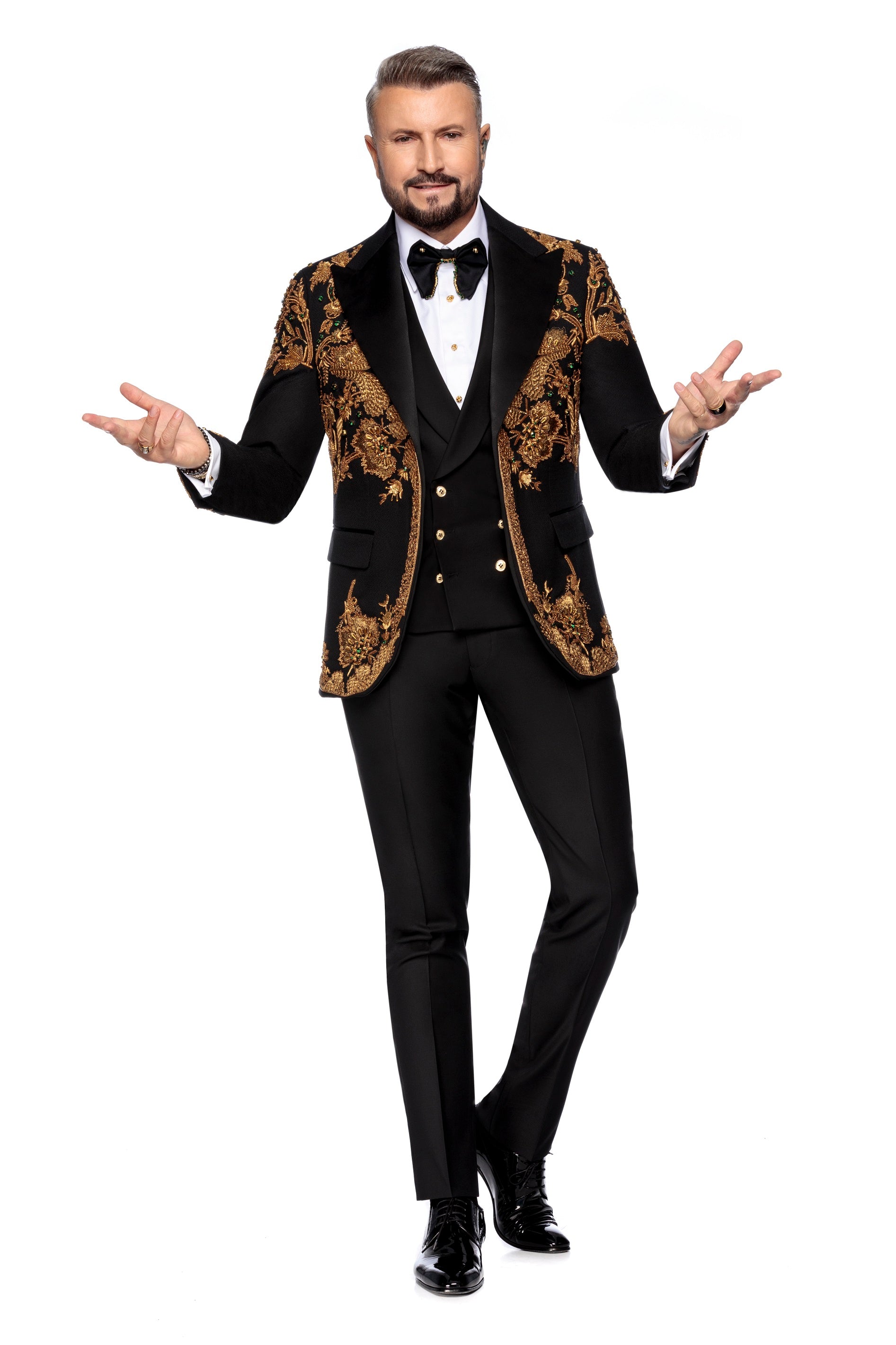 Sacou smoking made to measure din lana cu broderie manuala