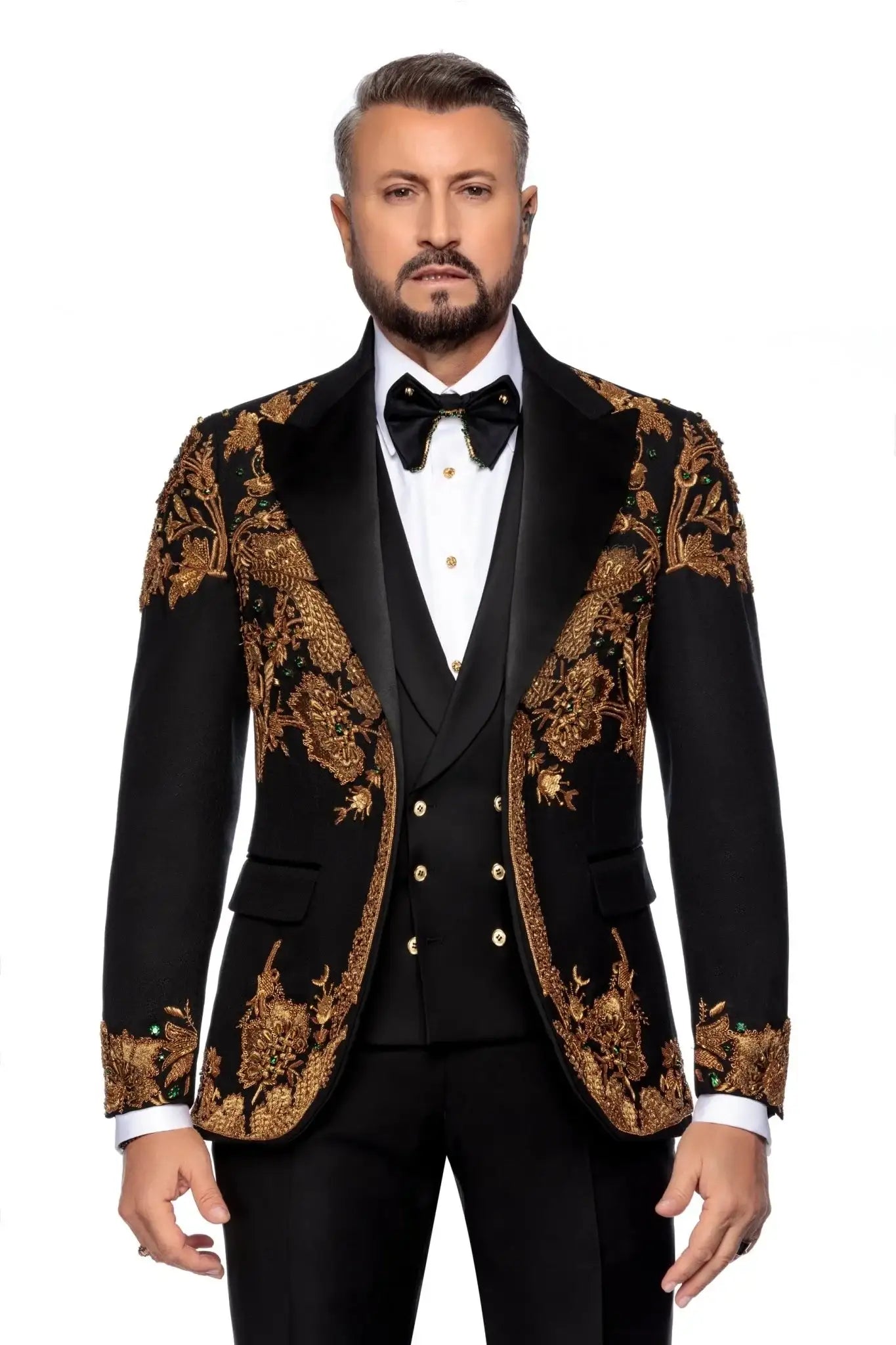 Sacou smoking made to measure din lana cu broderie manuala