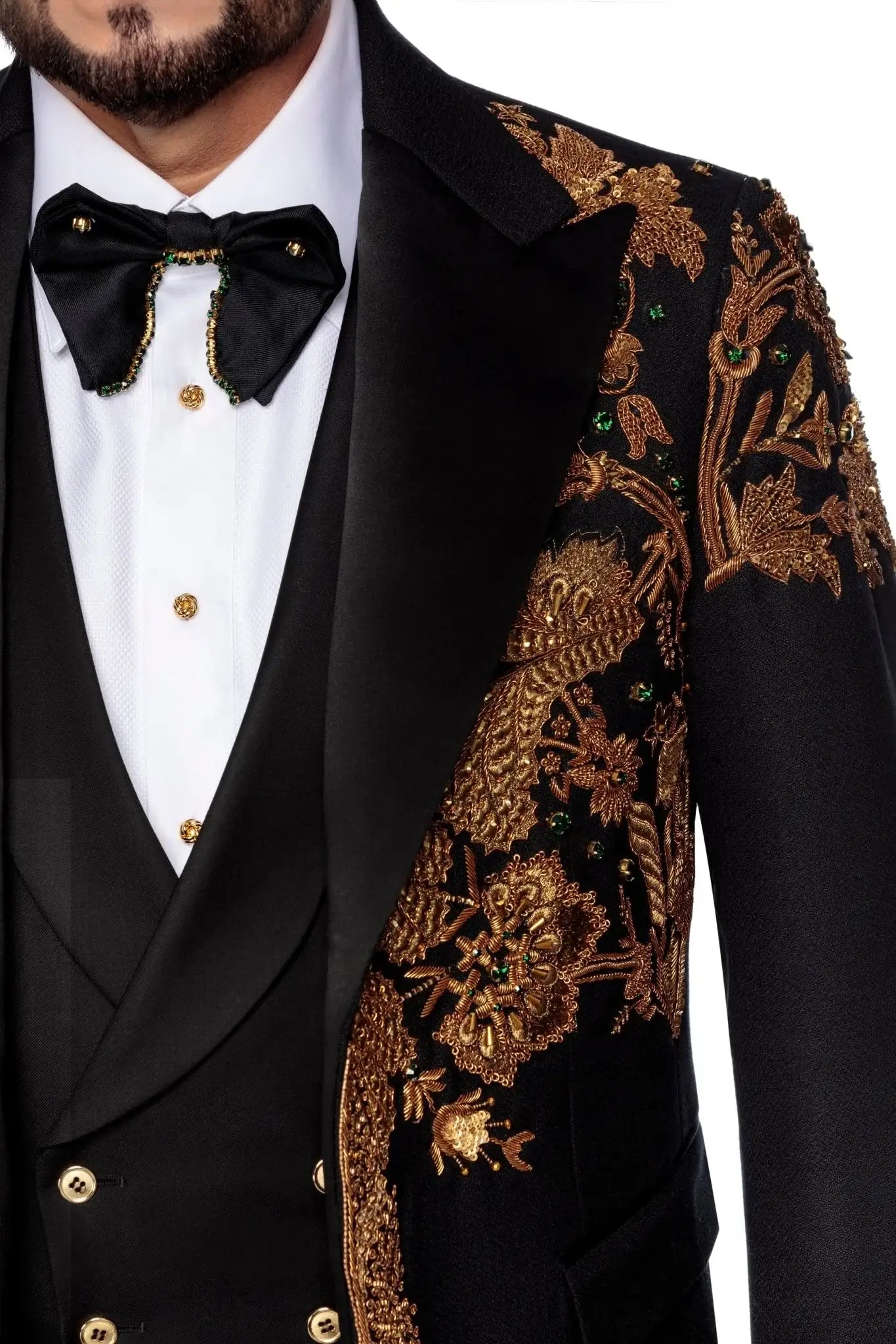 Sacou smoking made to measure din lana cu broderie manuala