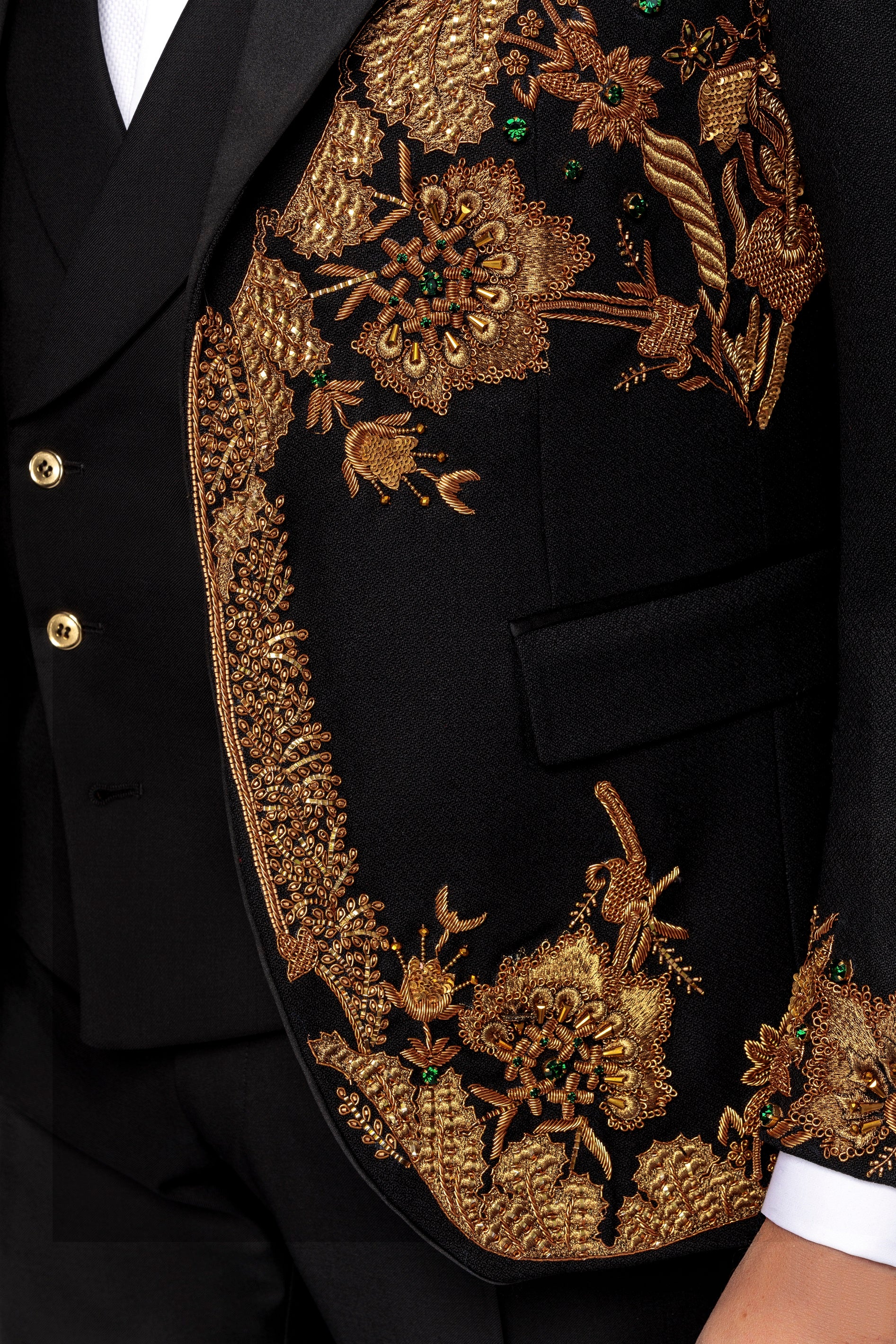 Wool tuxedo jacket with bronze manual embroidery