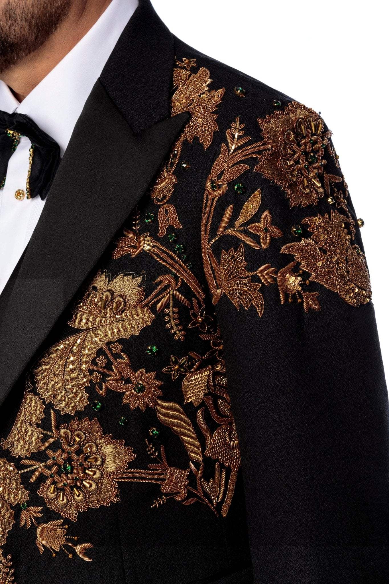 Sacou smoking made to measure din lana cu broderie manuala