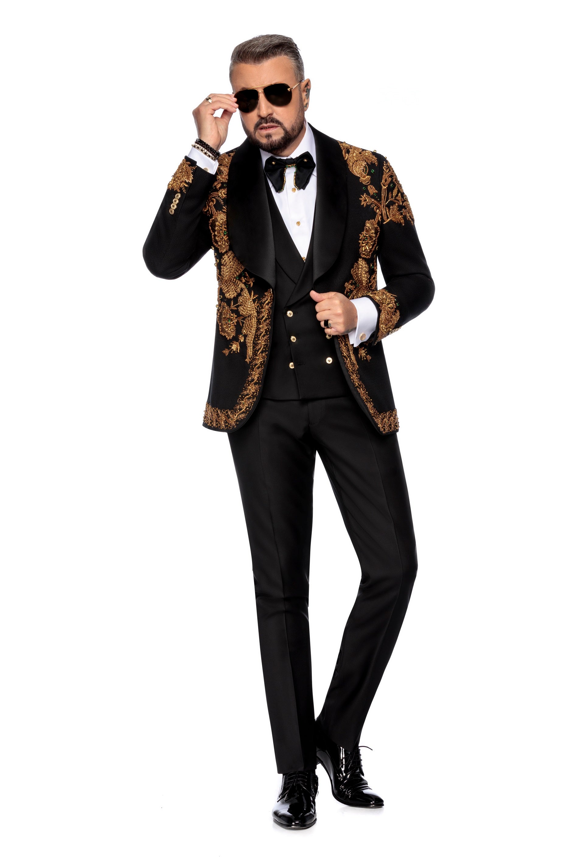 Sacou smoking made to measure din lana cu broderie manuala bronze