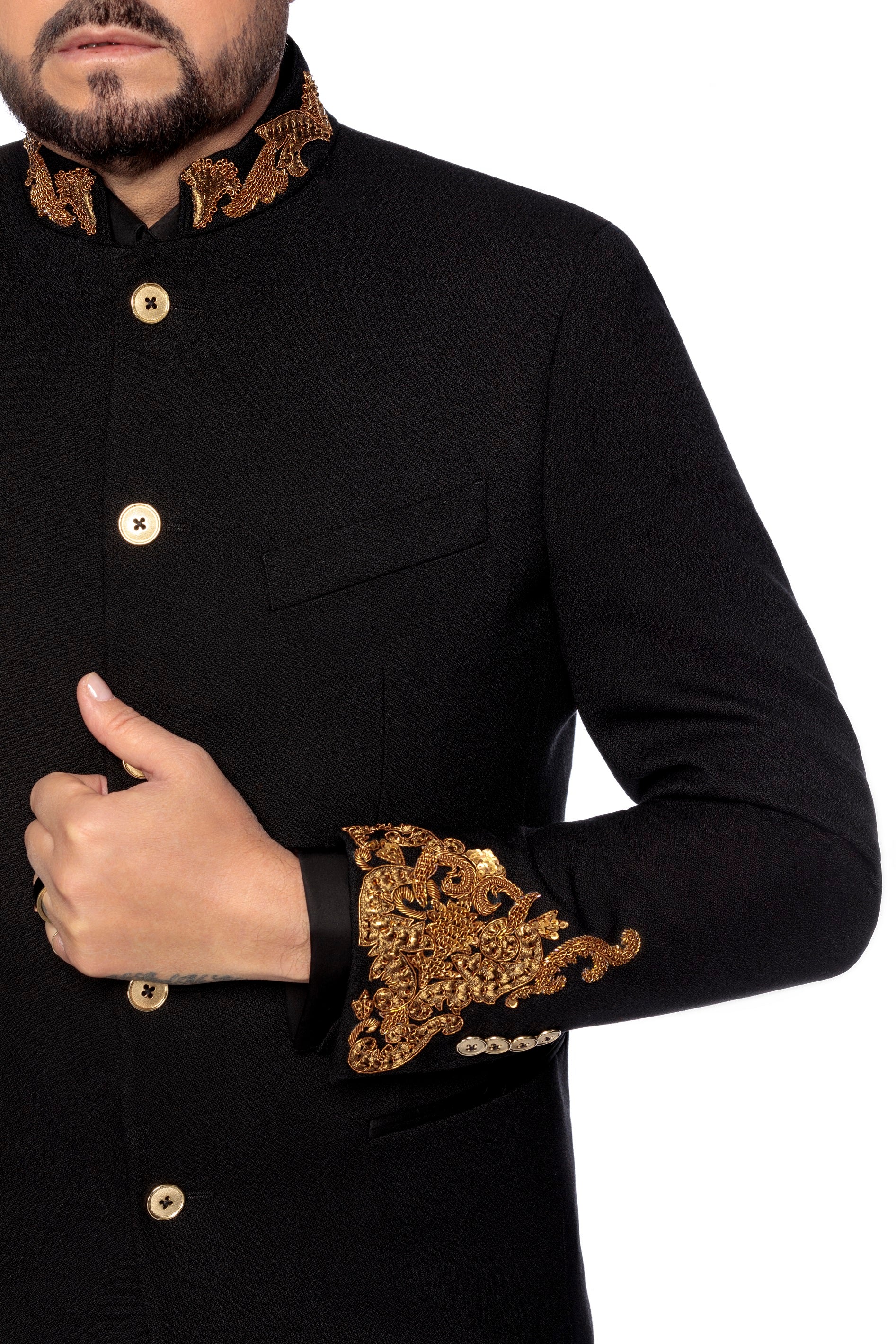Wool frock coat with manual embroidery