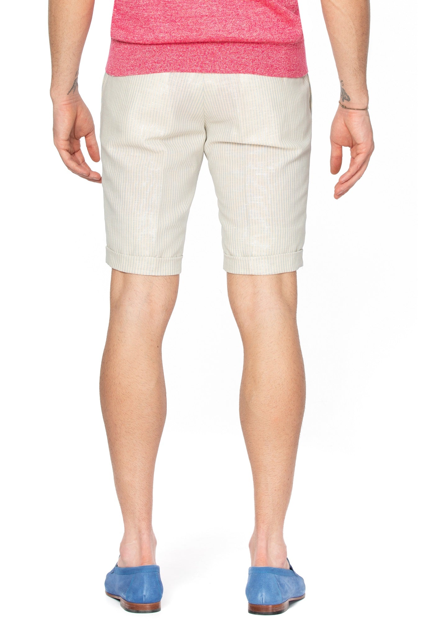 Pantalon Scurt Casual Crem Cu Dungi Bleu