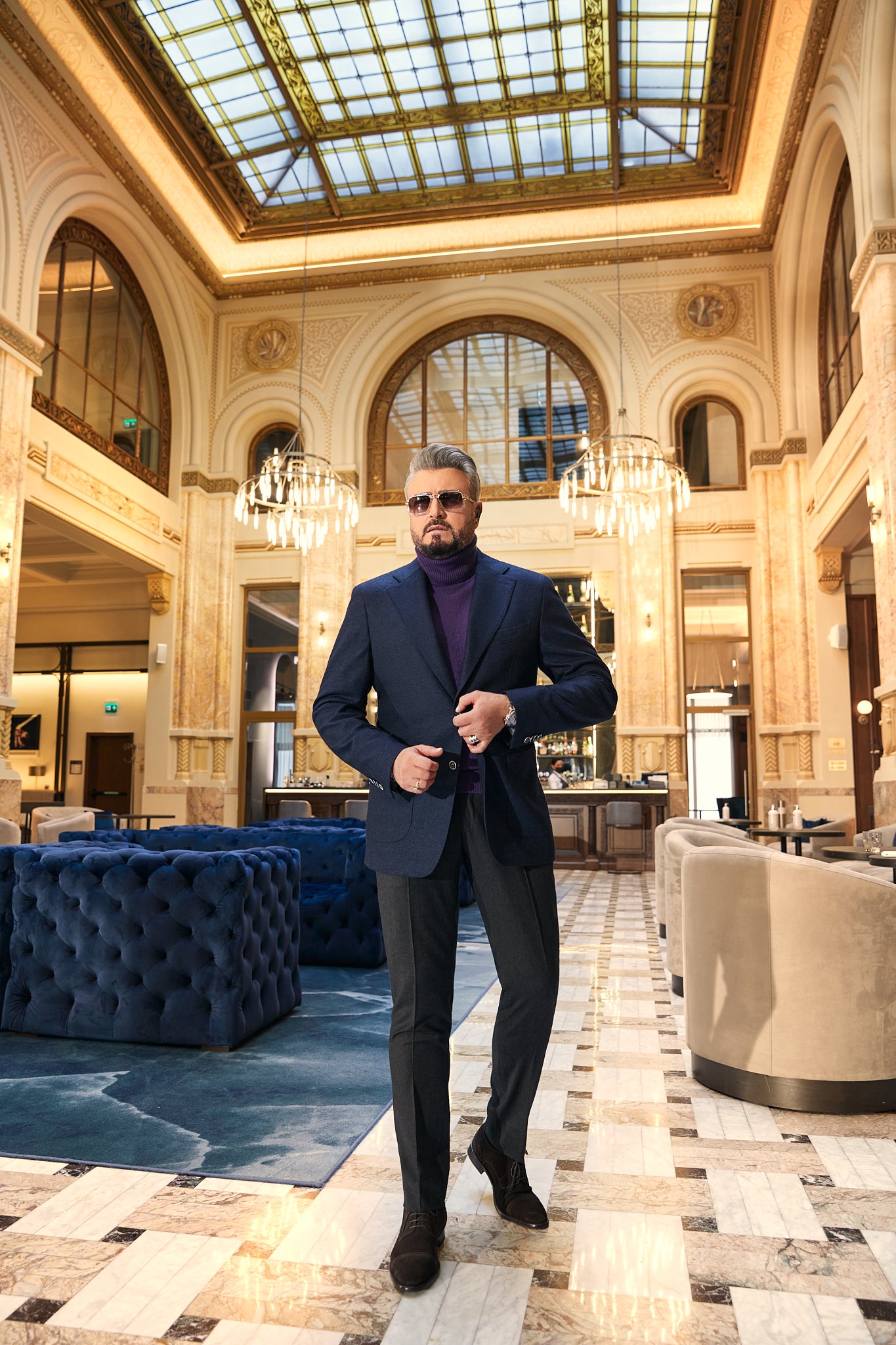 Navy blue flannel jacket, tailored fit