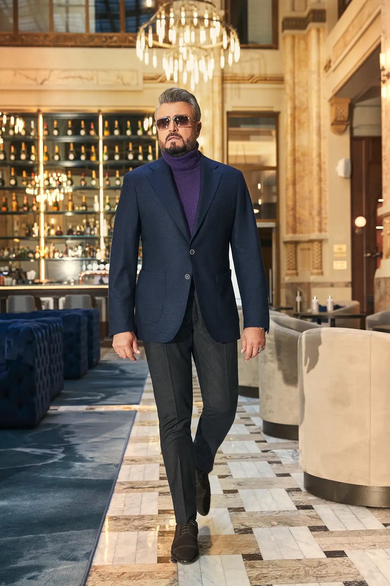 Navy blue flannel jacket, tailored fit