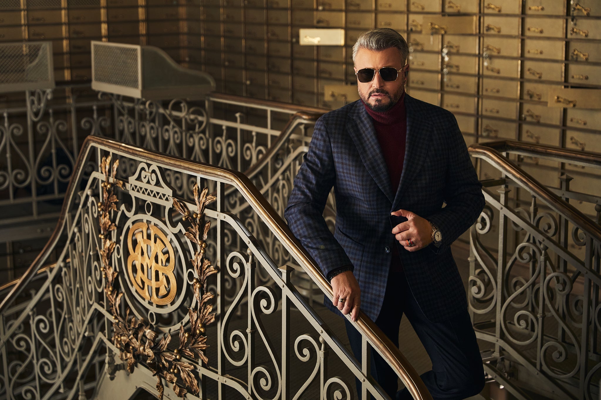 Sacou navy in carouri, tailored fit - Viggo