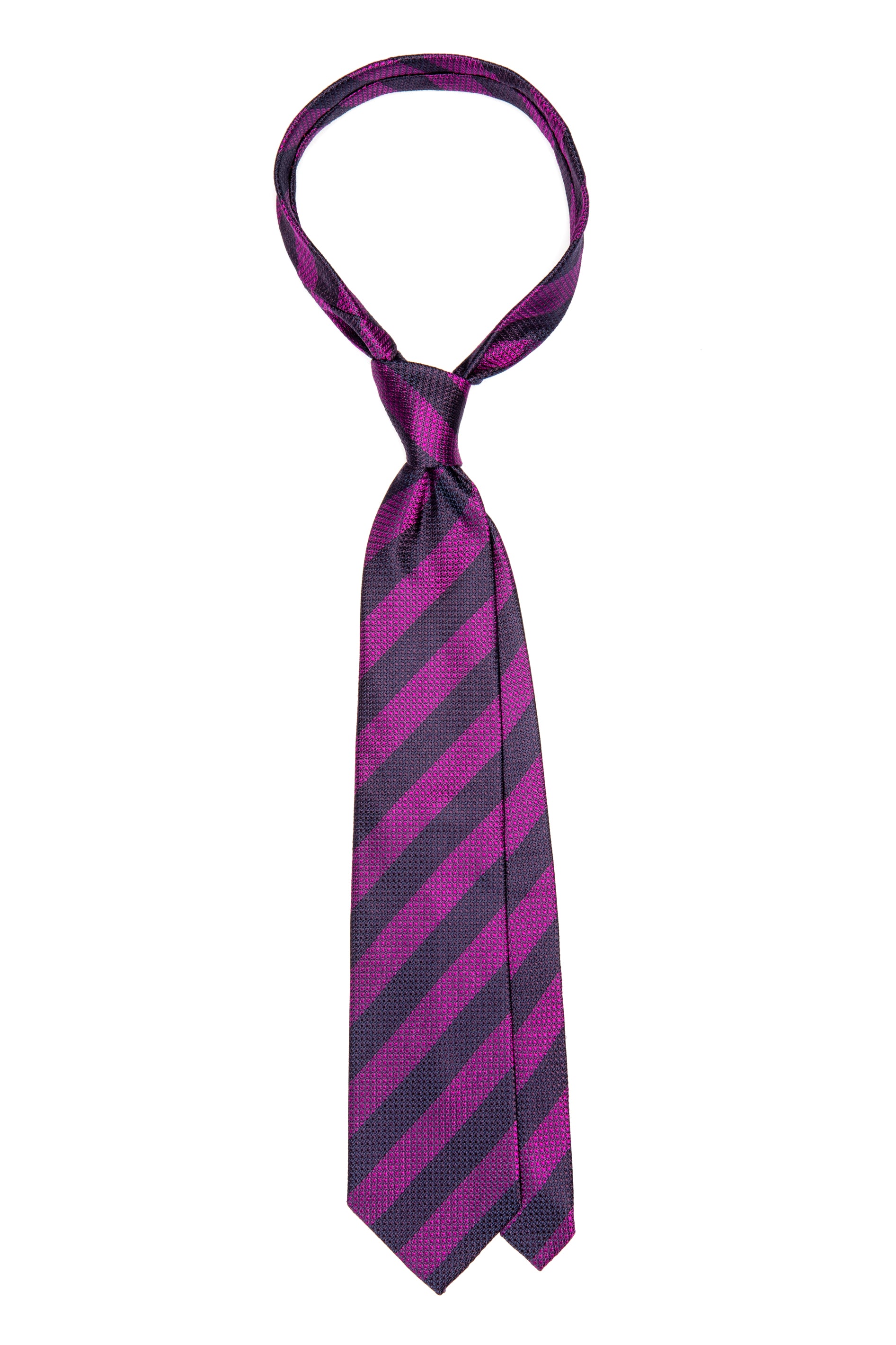 Purple silk tie with wide stripes