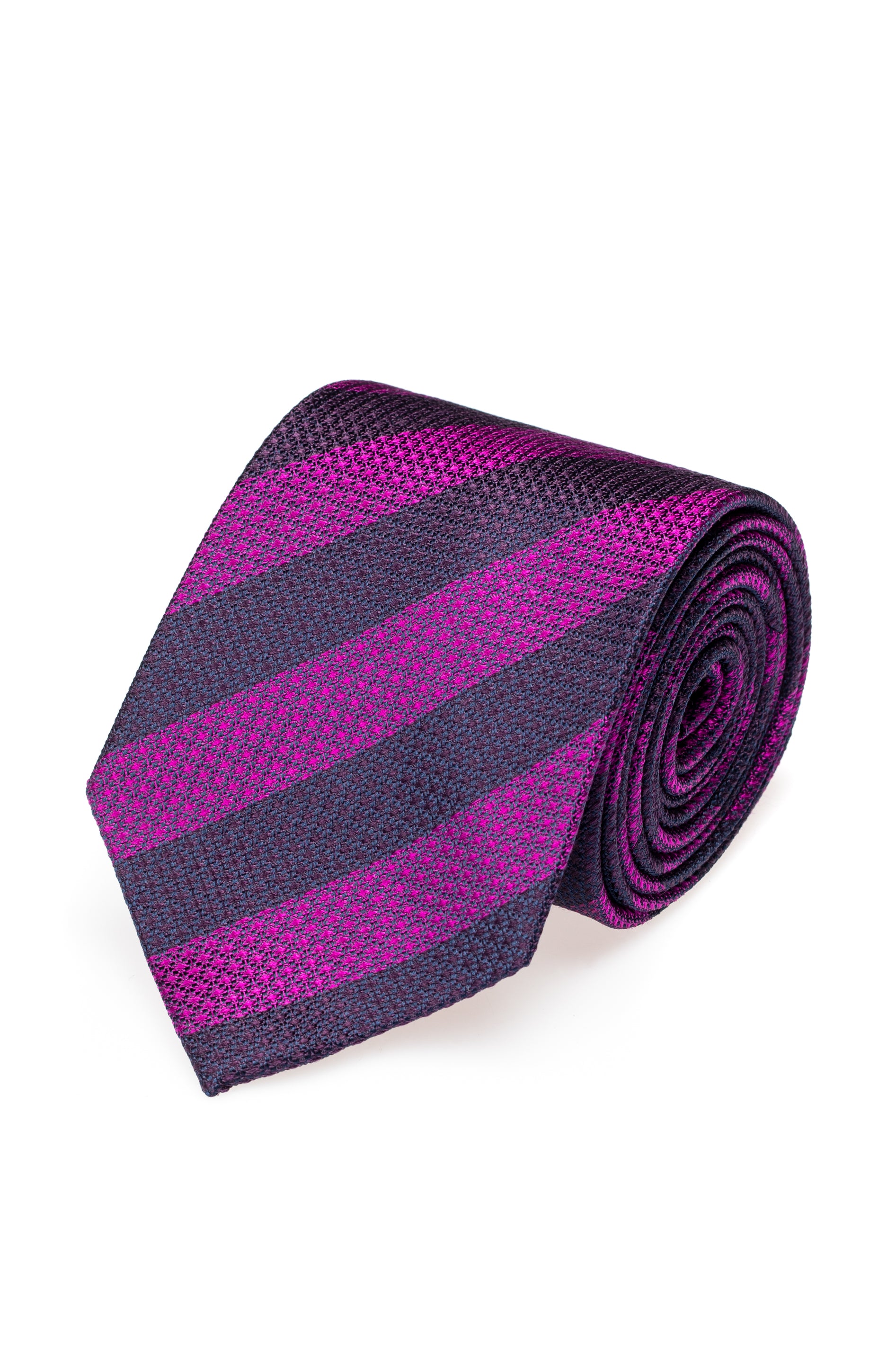 Purple silk tie with wide stripes