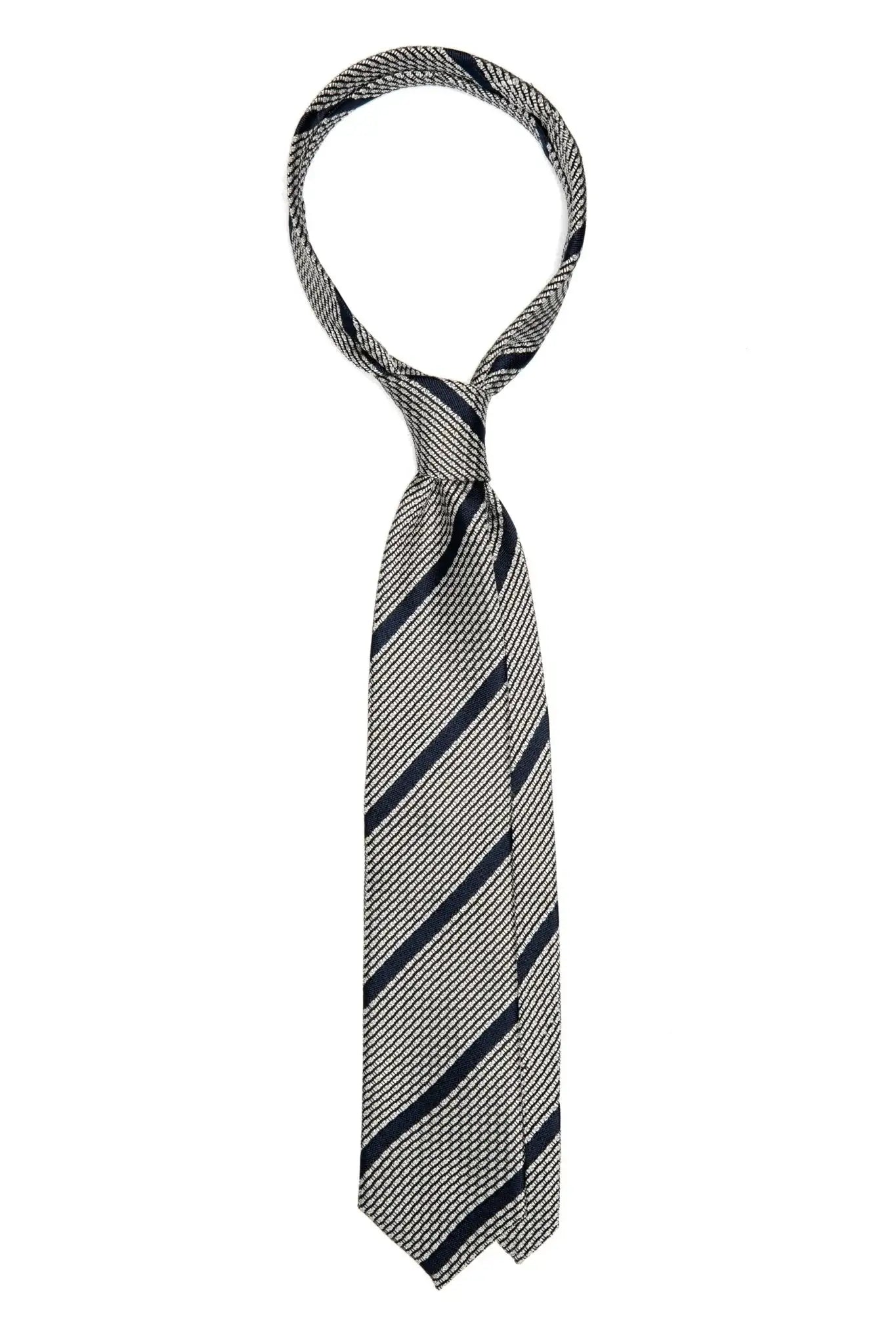 Silver silk tie with stripes