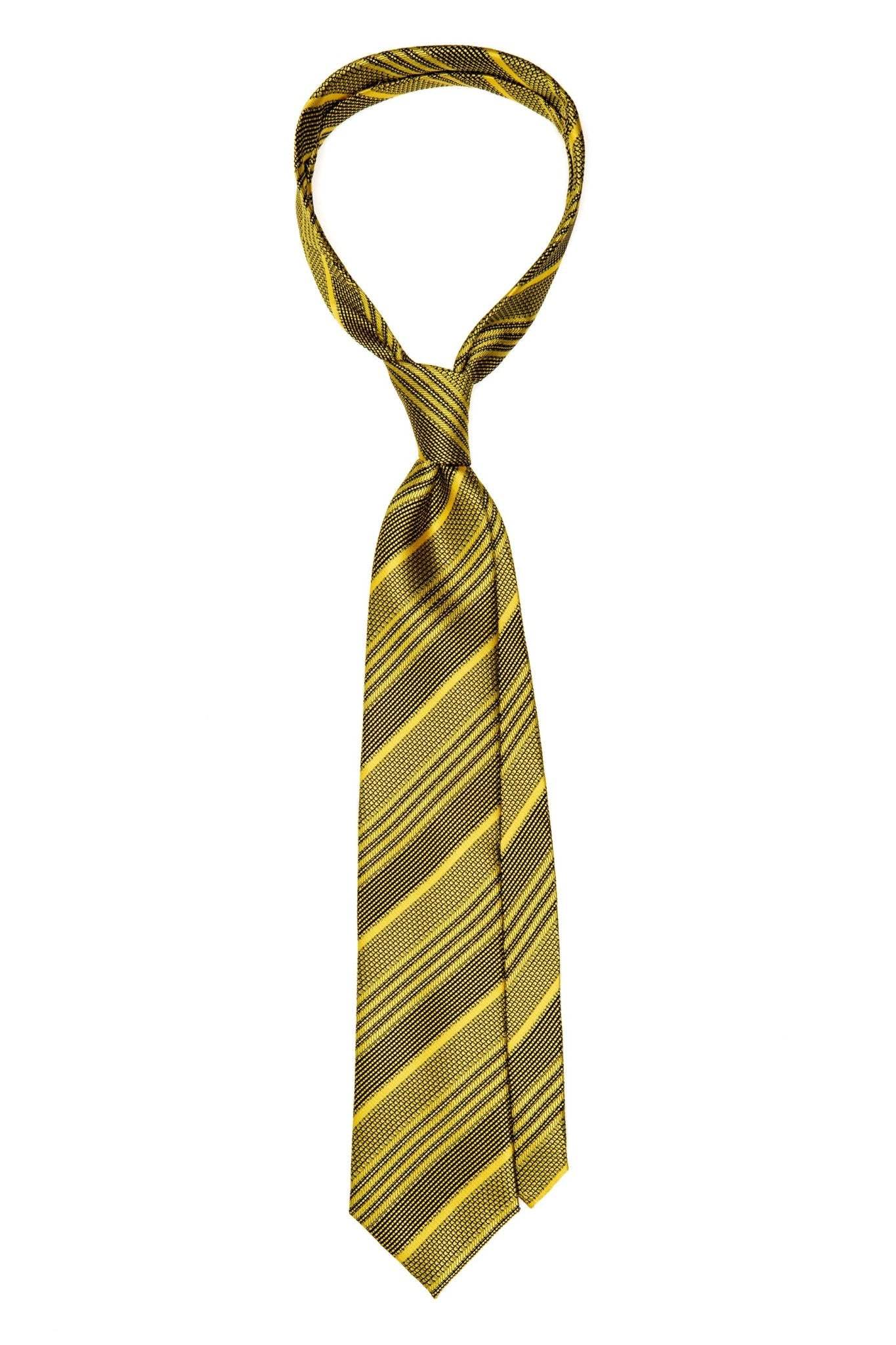 Yellow silk tie with texture and stripes