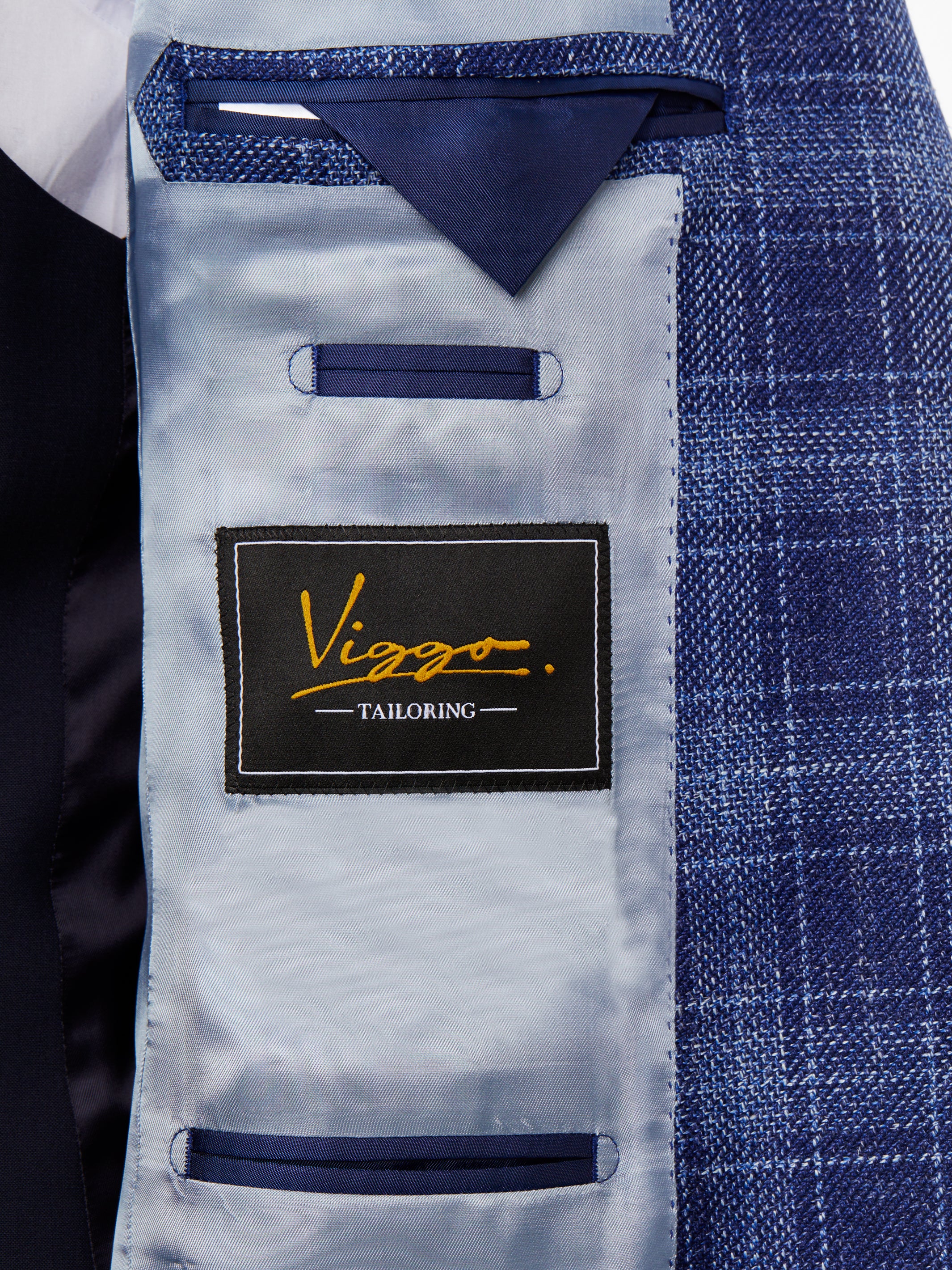 Sacou navy check, tailored fit