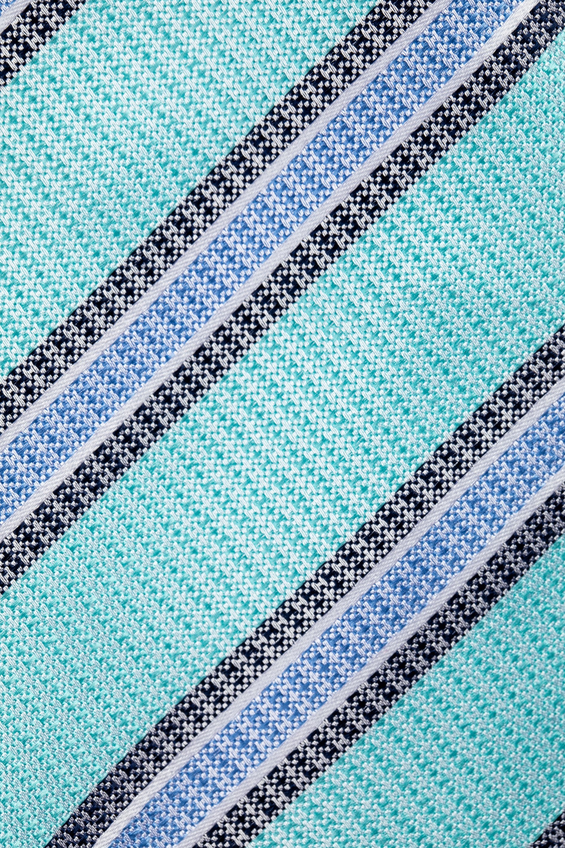 Blue silk tie with gray stripes