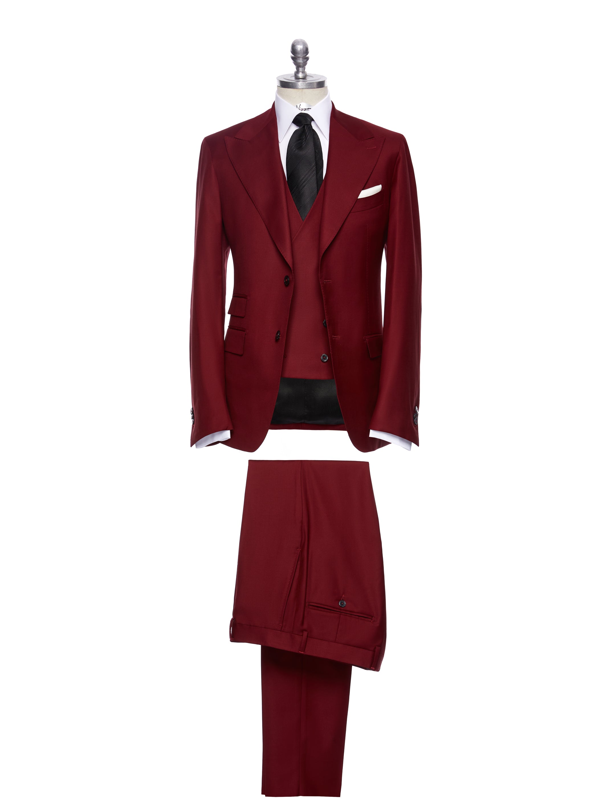 Three-piece burgundy suit, tailored fit