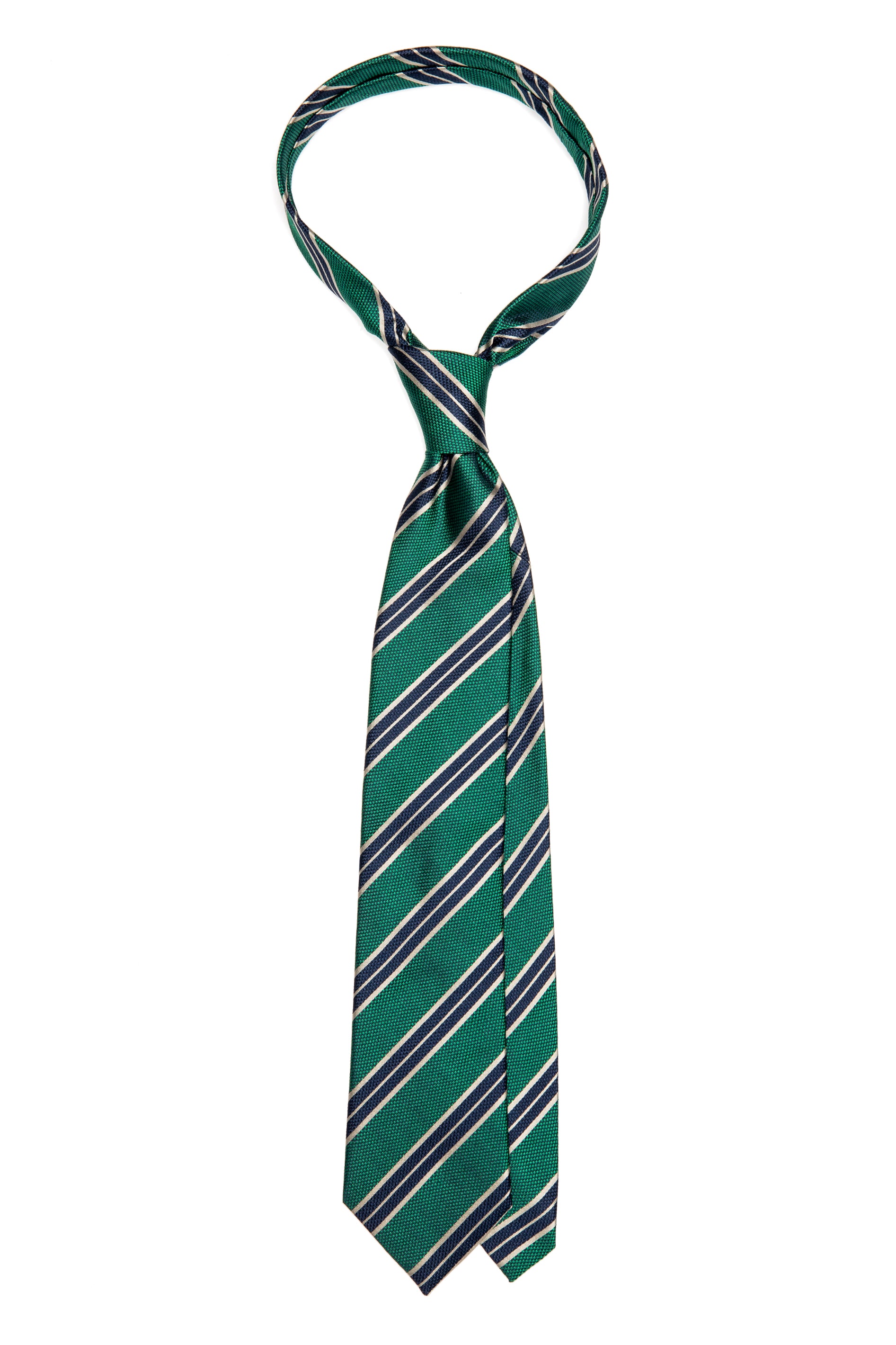 Green silk tie with stripes