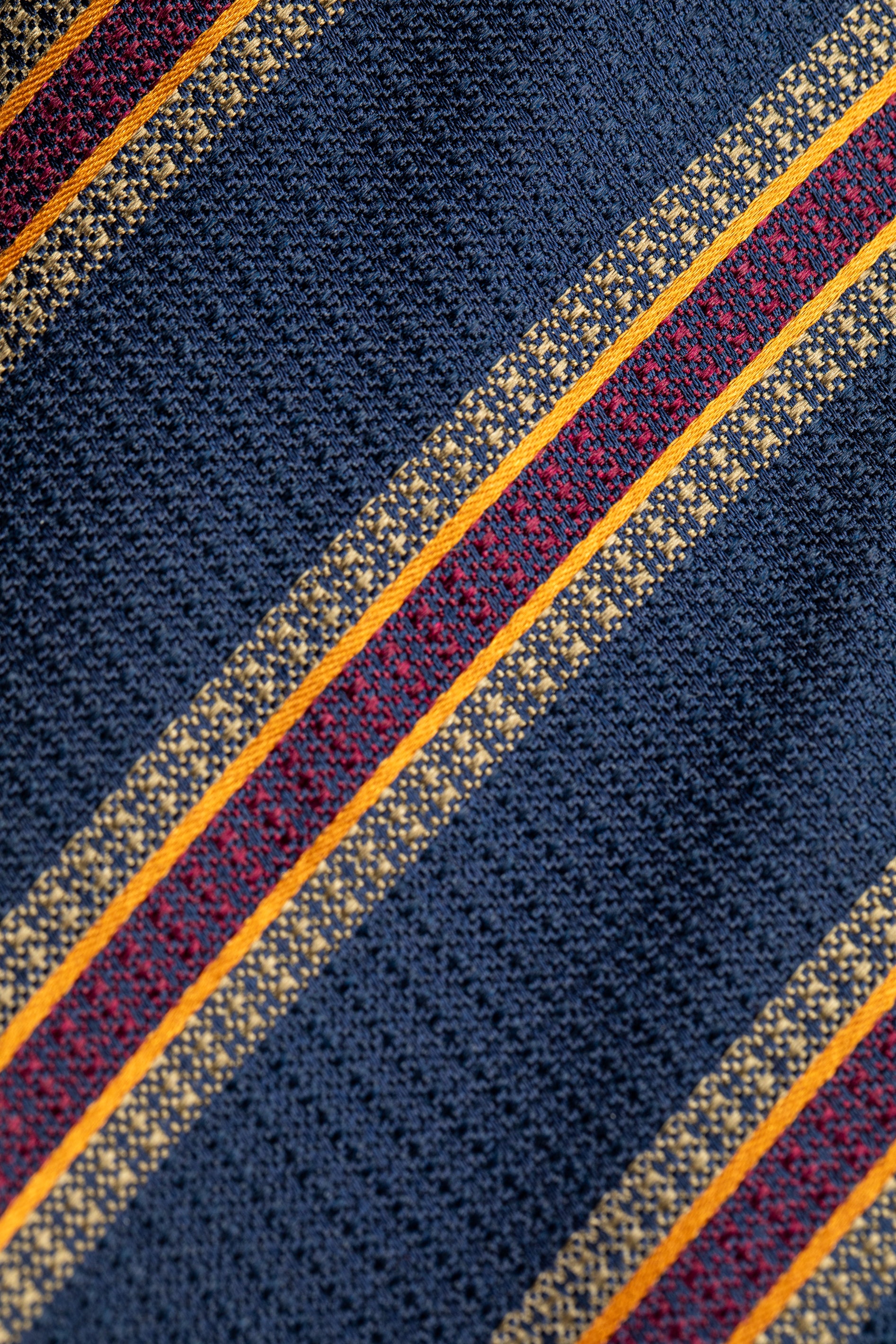 Navy silk tie with burgundy stripes