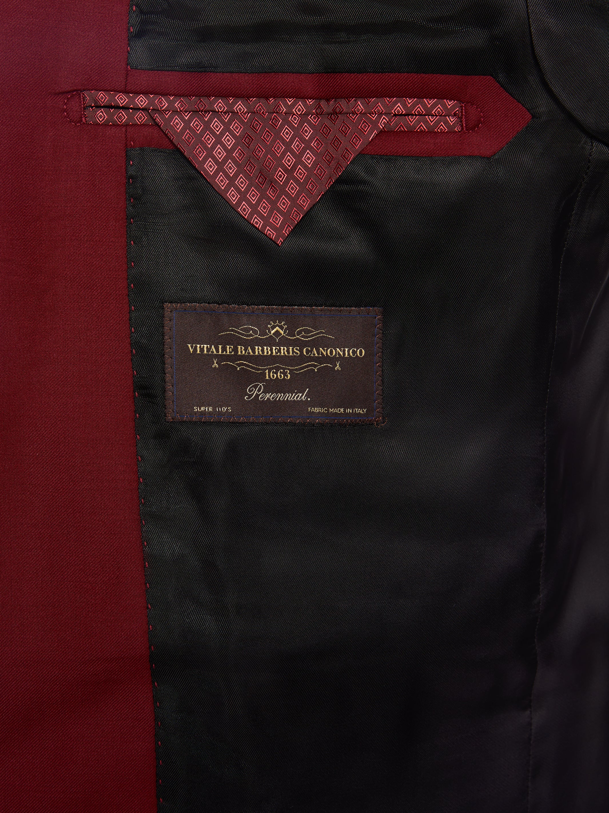 Three-piece burgundy suit, tailored fit