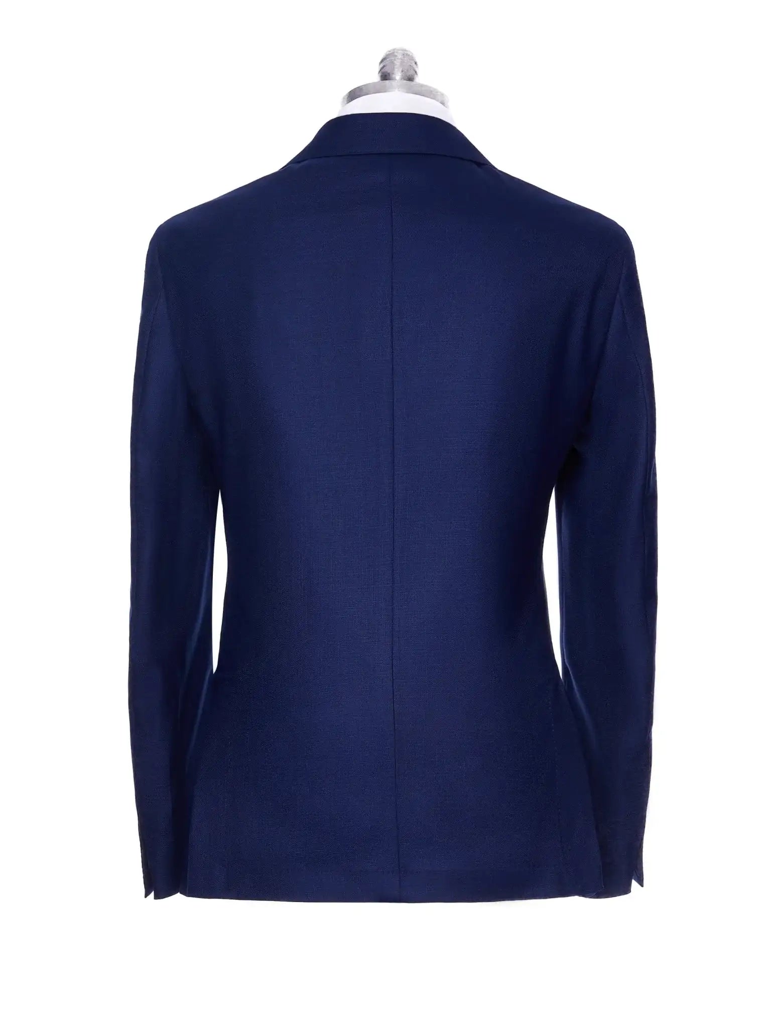 Navy blue two-piece suit with fine texture, tailored fit
