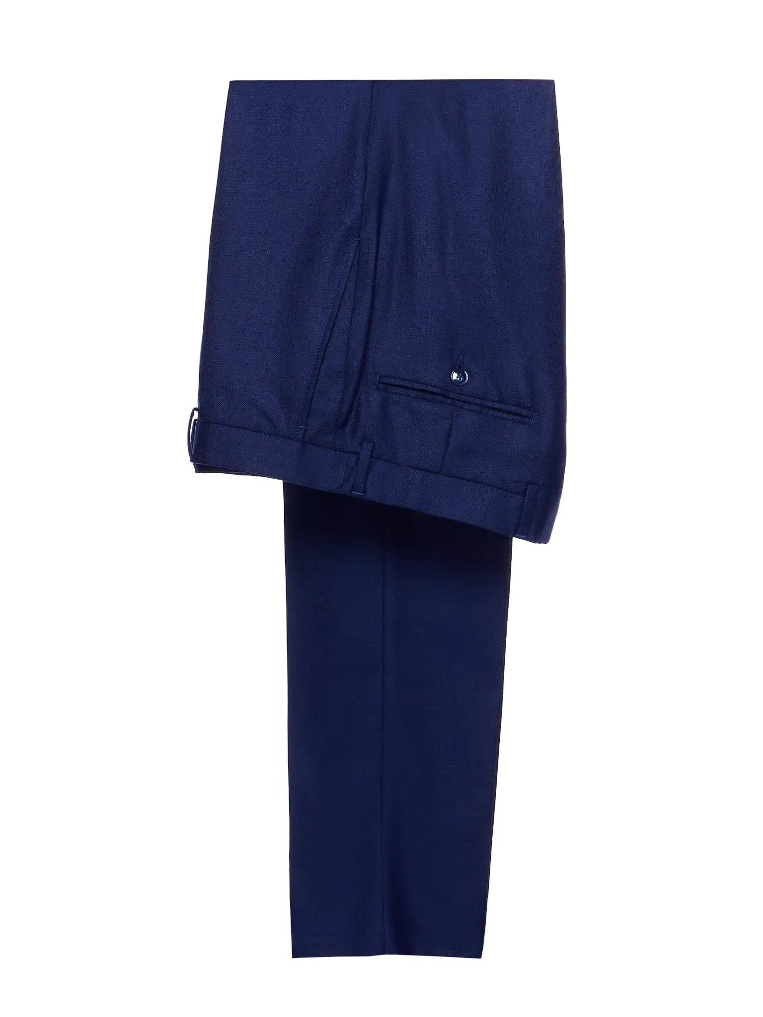 Navy blue two-piece suit with fine texture, tailored fit