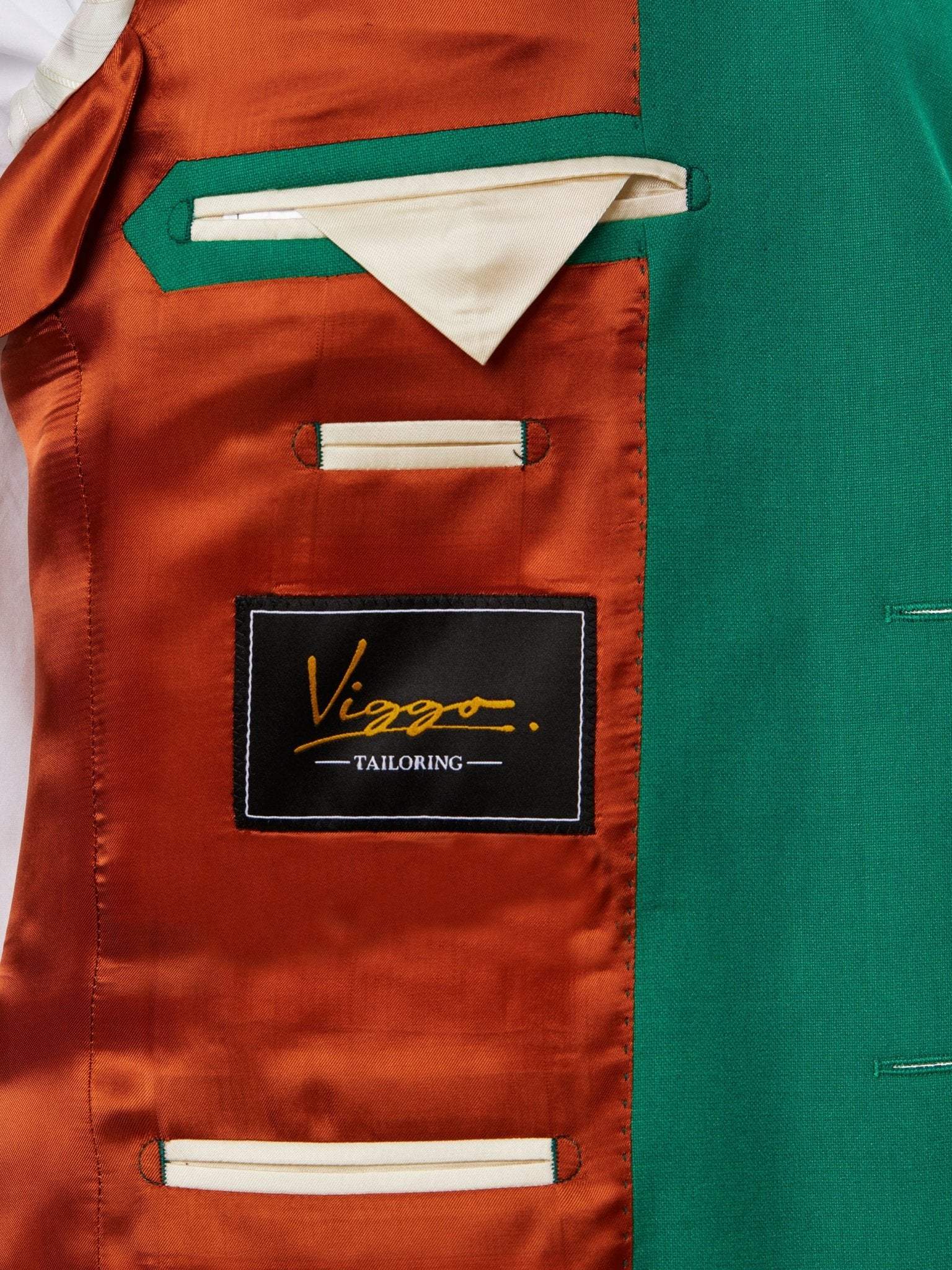 Green two-piece suit, tailored fit