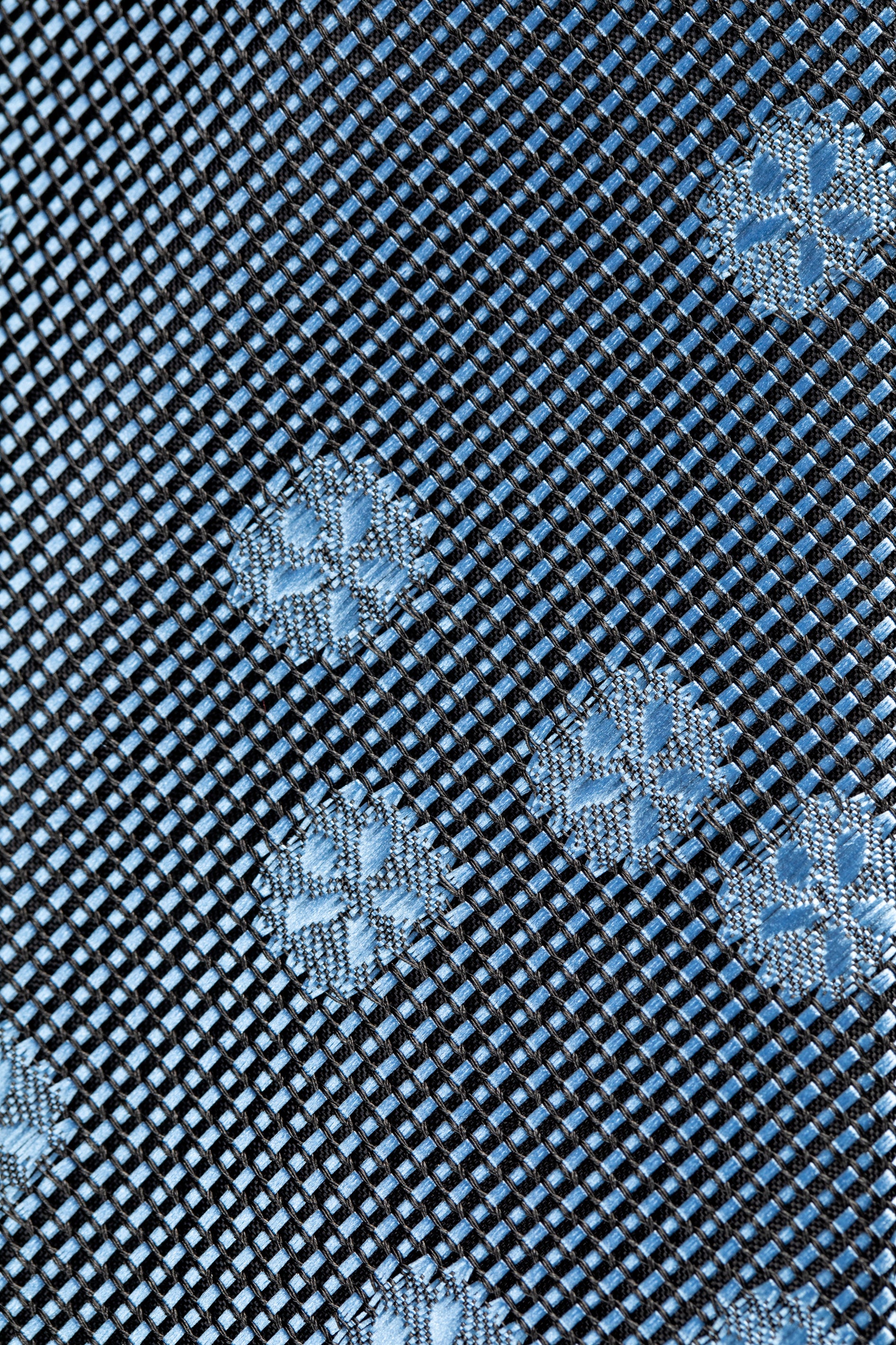 Textured blue silk tie with floral print
