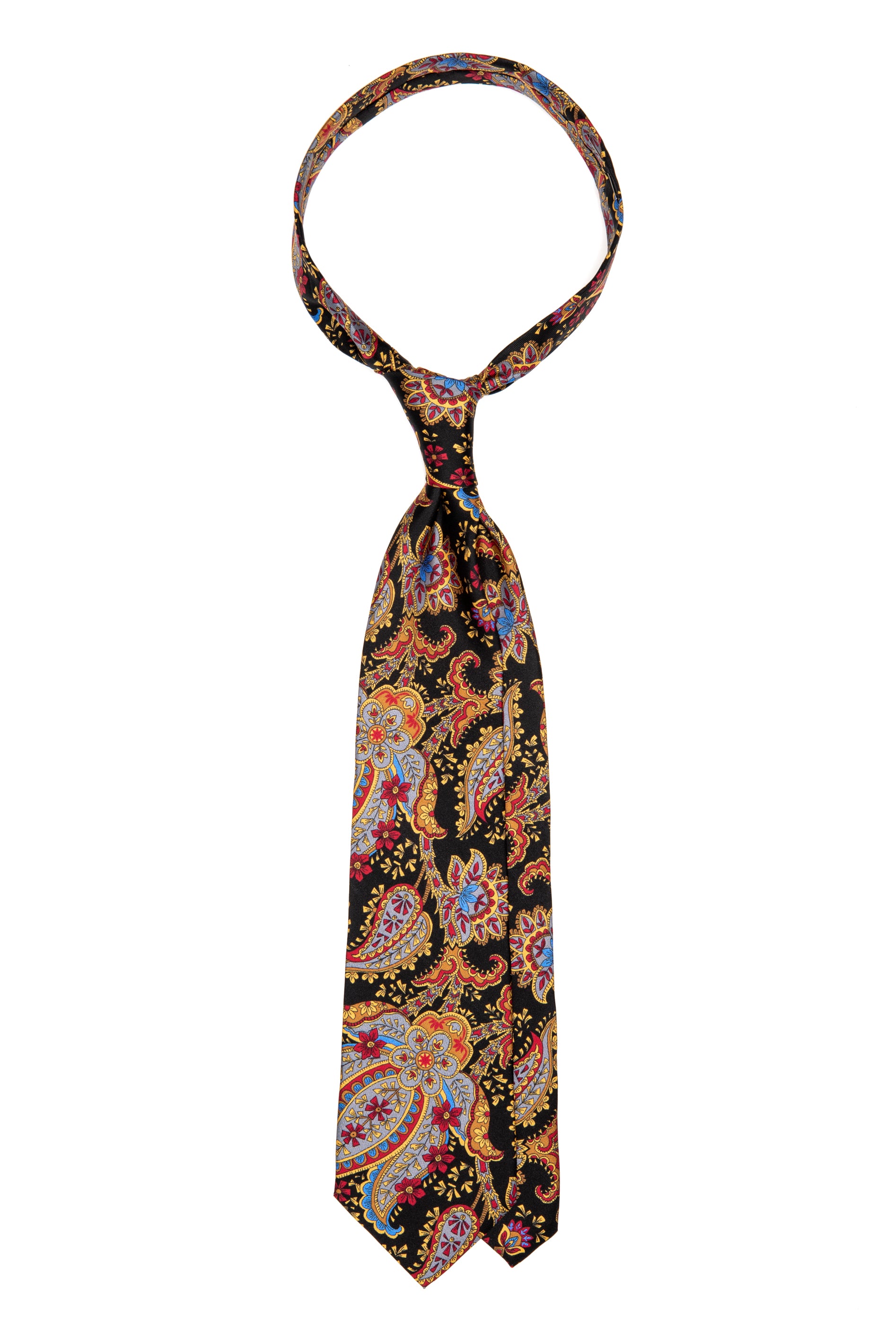 Black silk tie with paisley print
