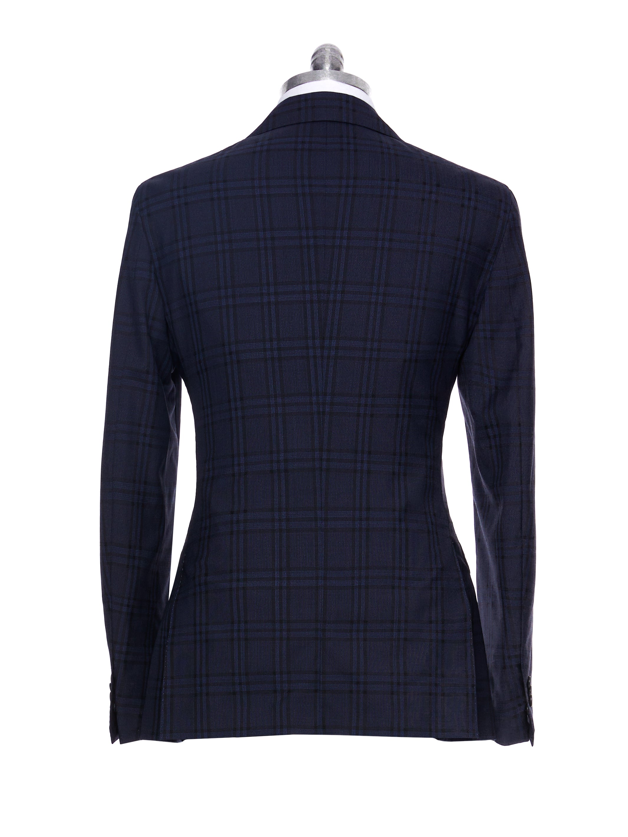 Two-piece navy plaid suit, tailored fit