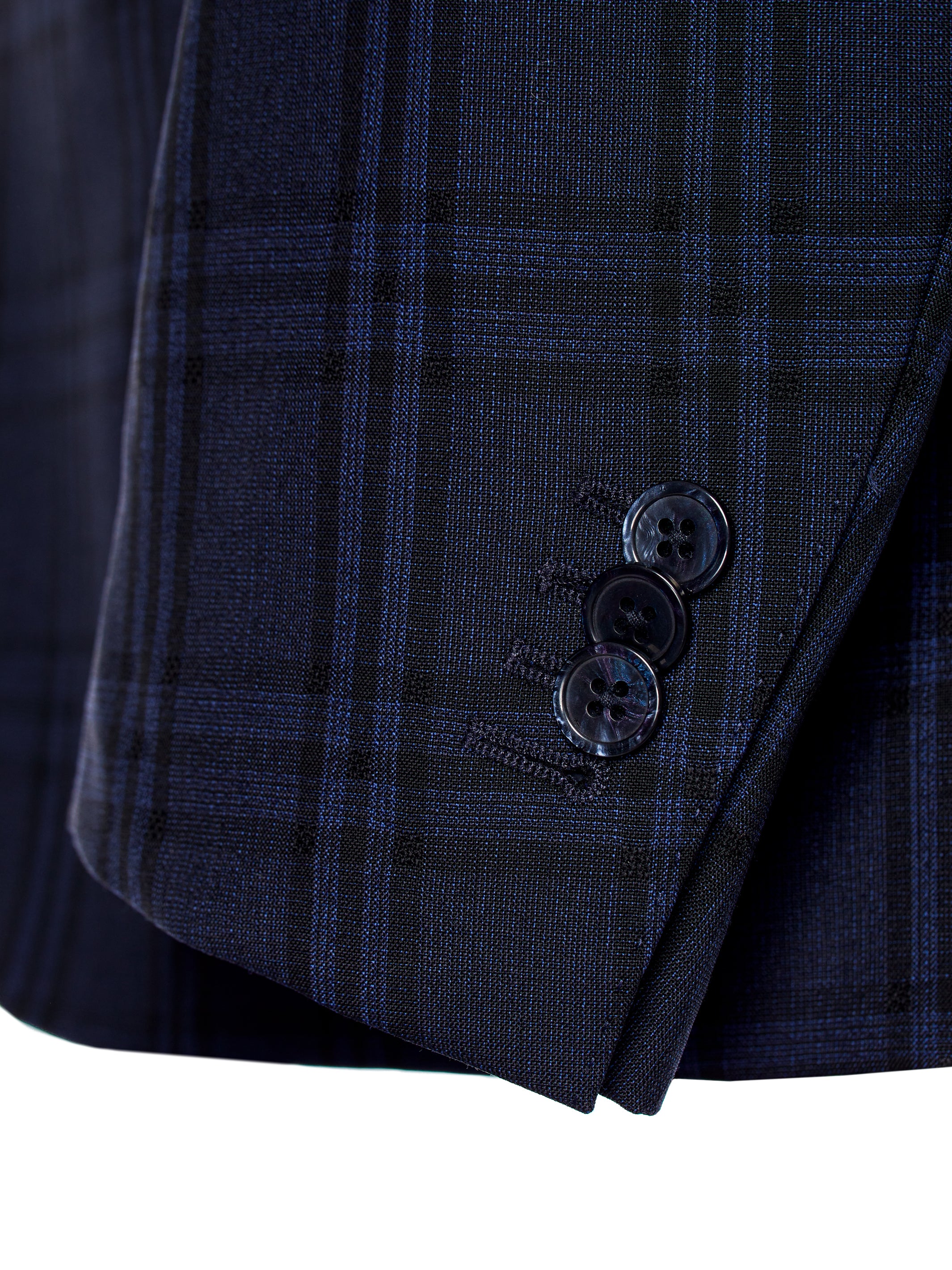 Two-piece navy plaid suit, tailored fit