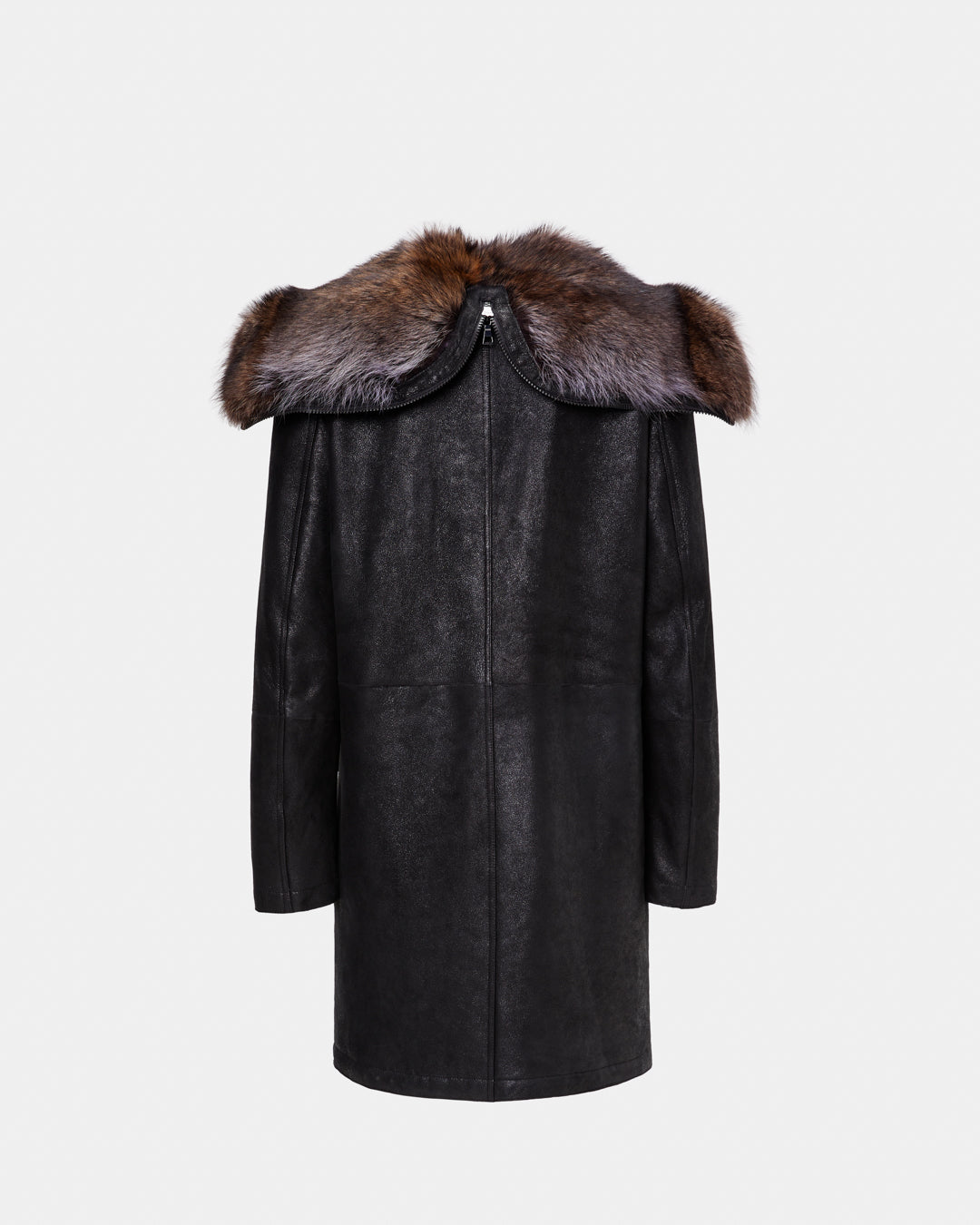 Leather coat with marmot fur