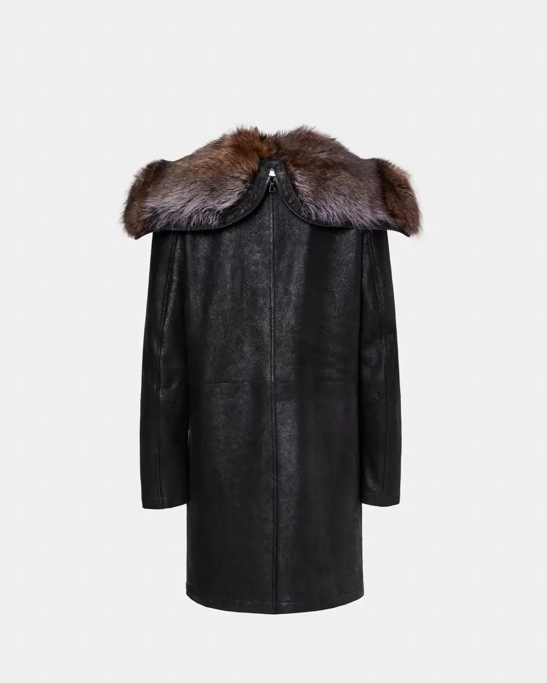 Leather coat with marmot fur