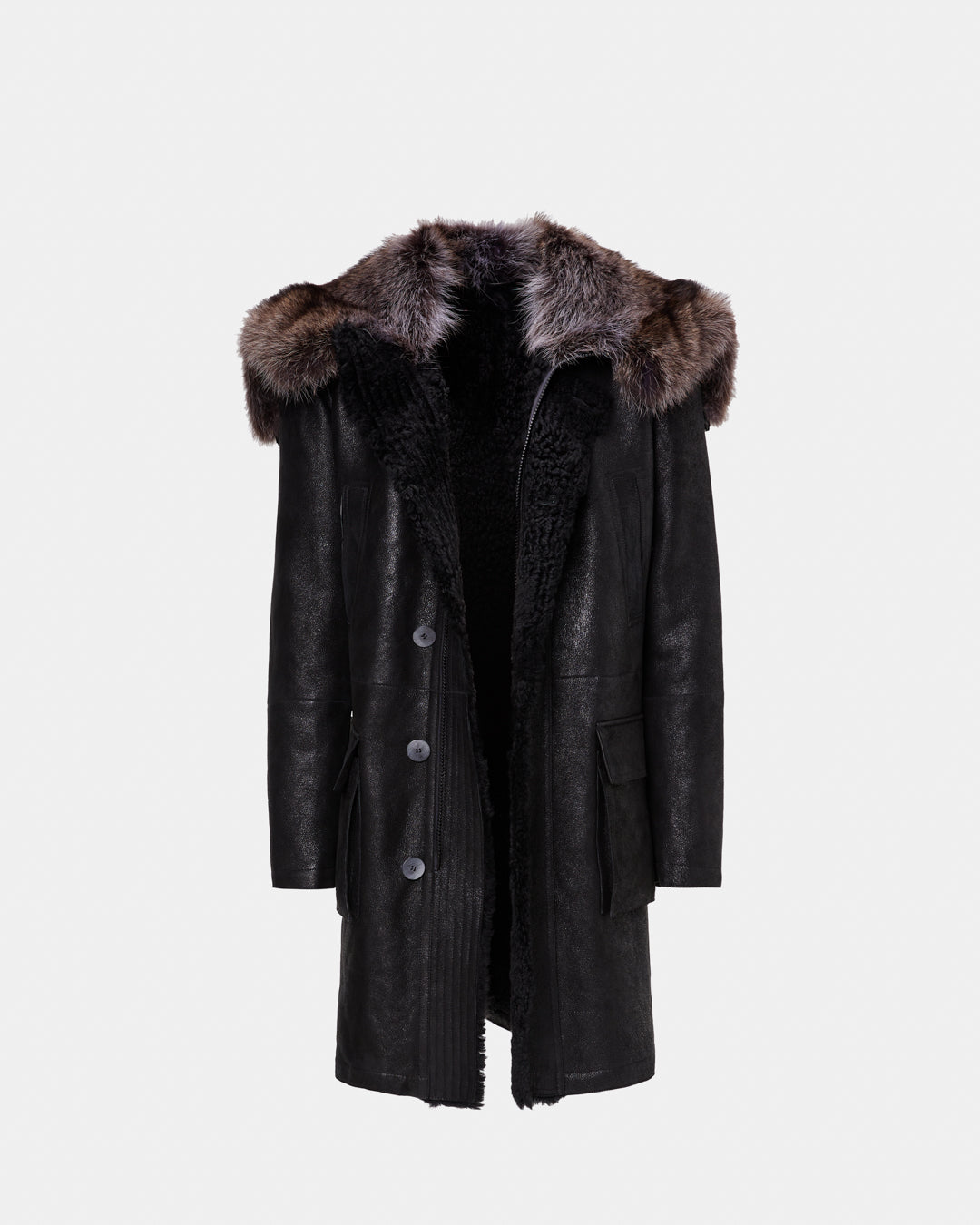 Leather coat with marmot fur