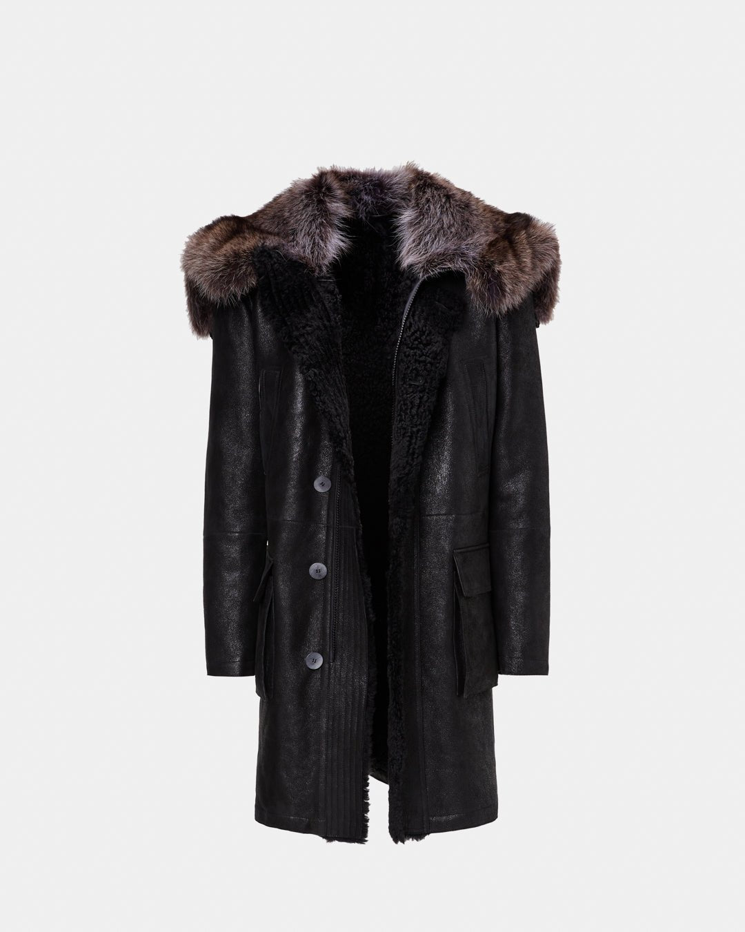 Palton din piele cu blana de marmota - Viggo