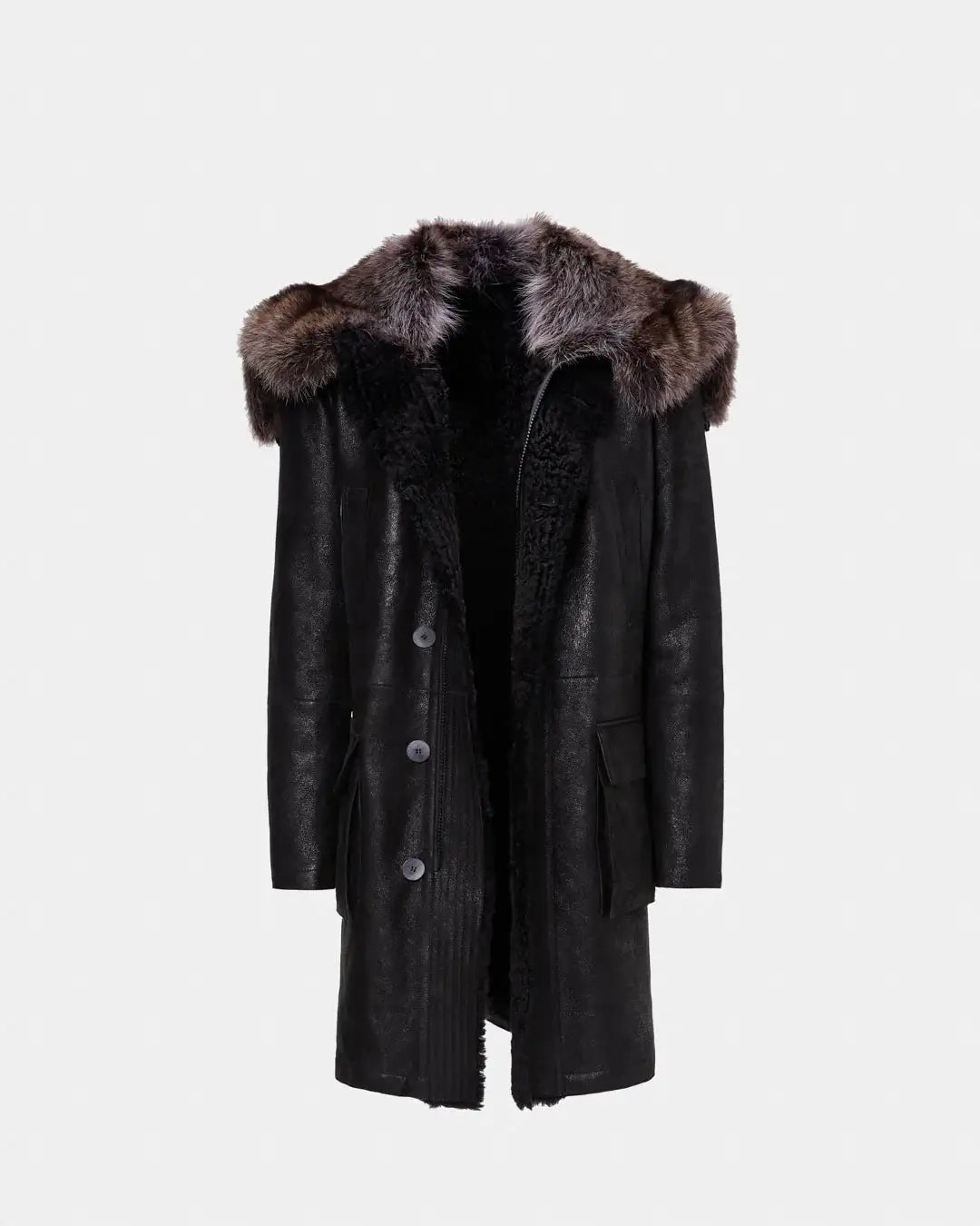 Palton din piele cu blana de marmota