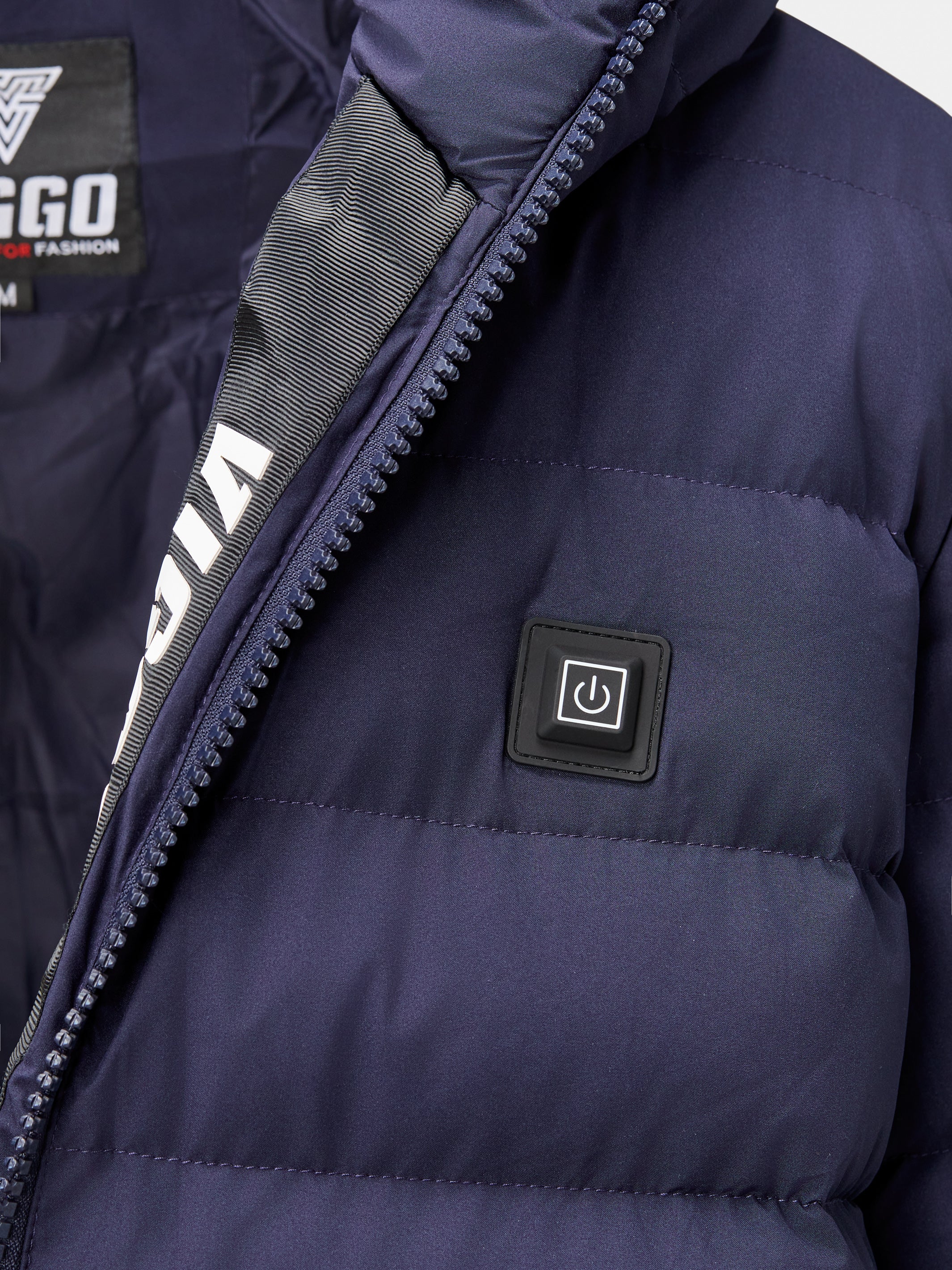 Long navy jacket with heating and removable accessories