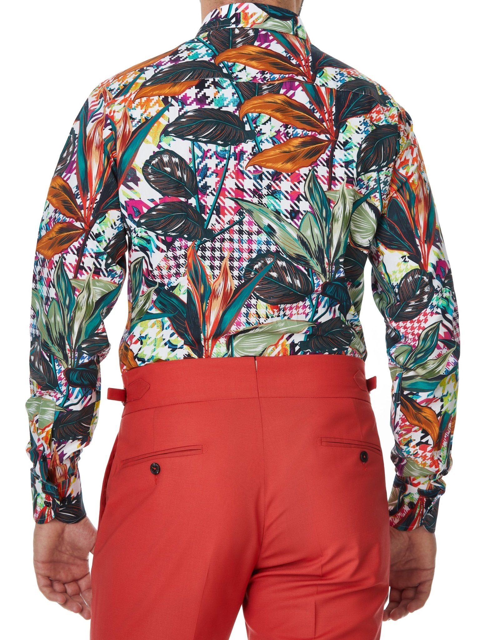 Camasa alba cu print houndstooth si frunze - Viggo