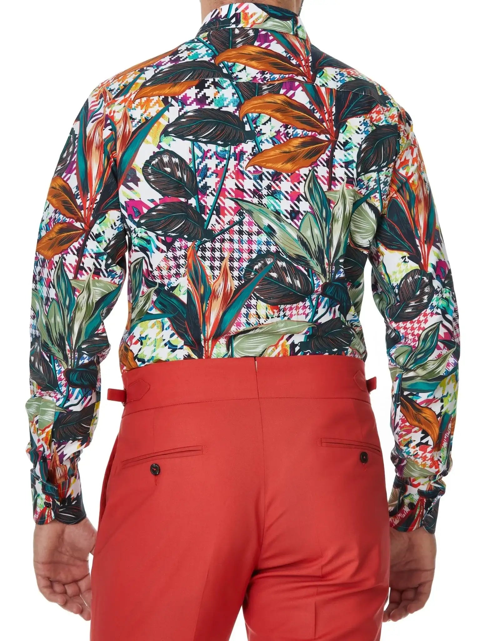 Camasa alba cu print houndstooth si frunze