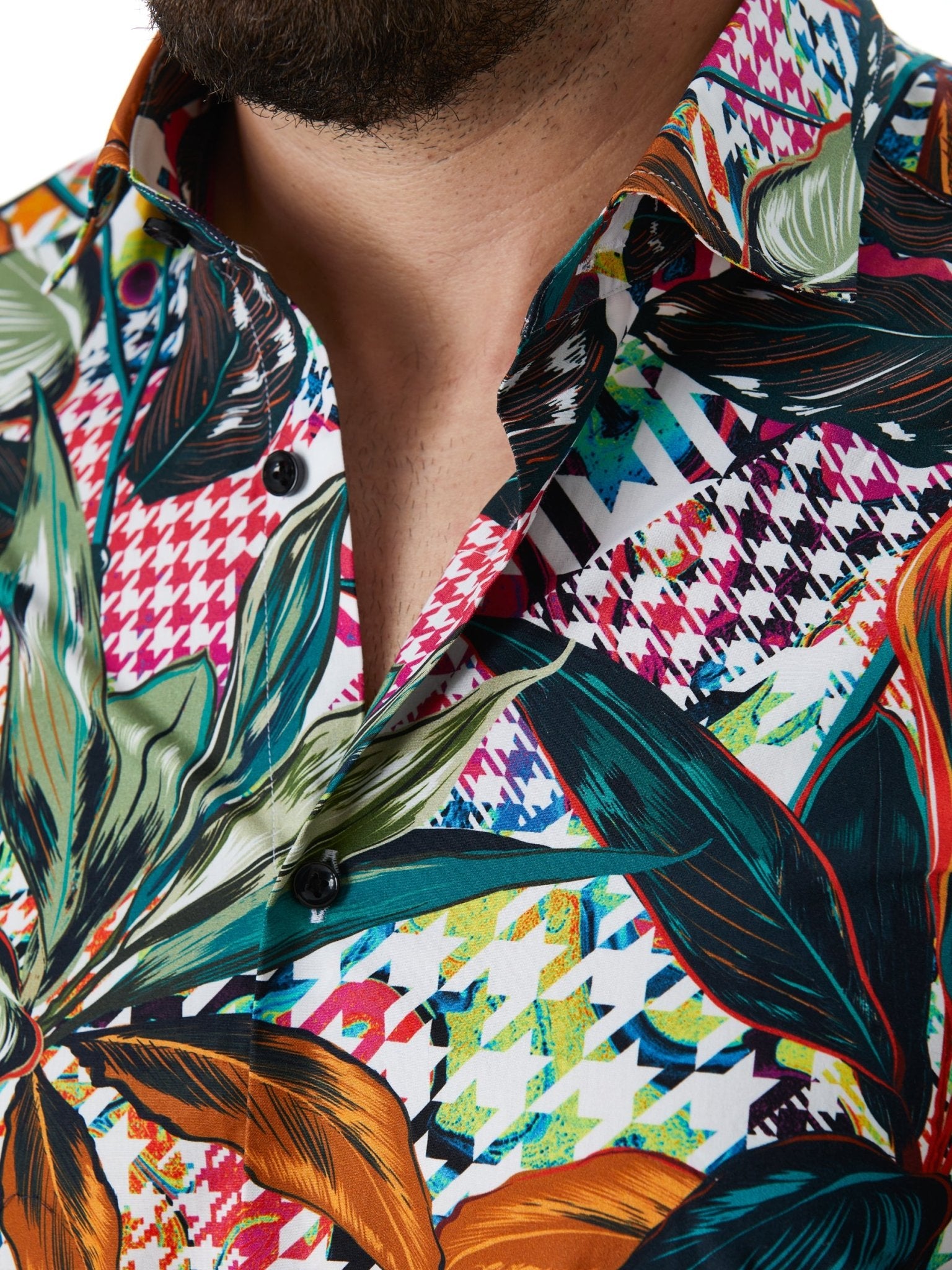 Camasa alba cu print houndstooth si frunze - Viggo