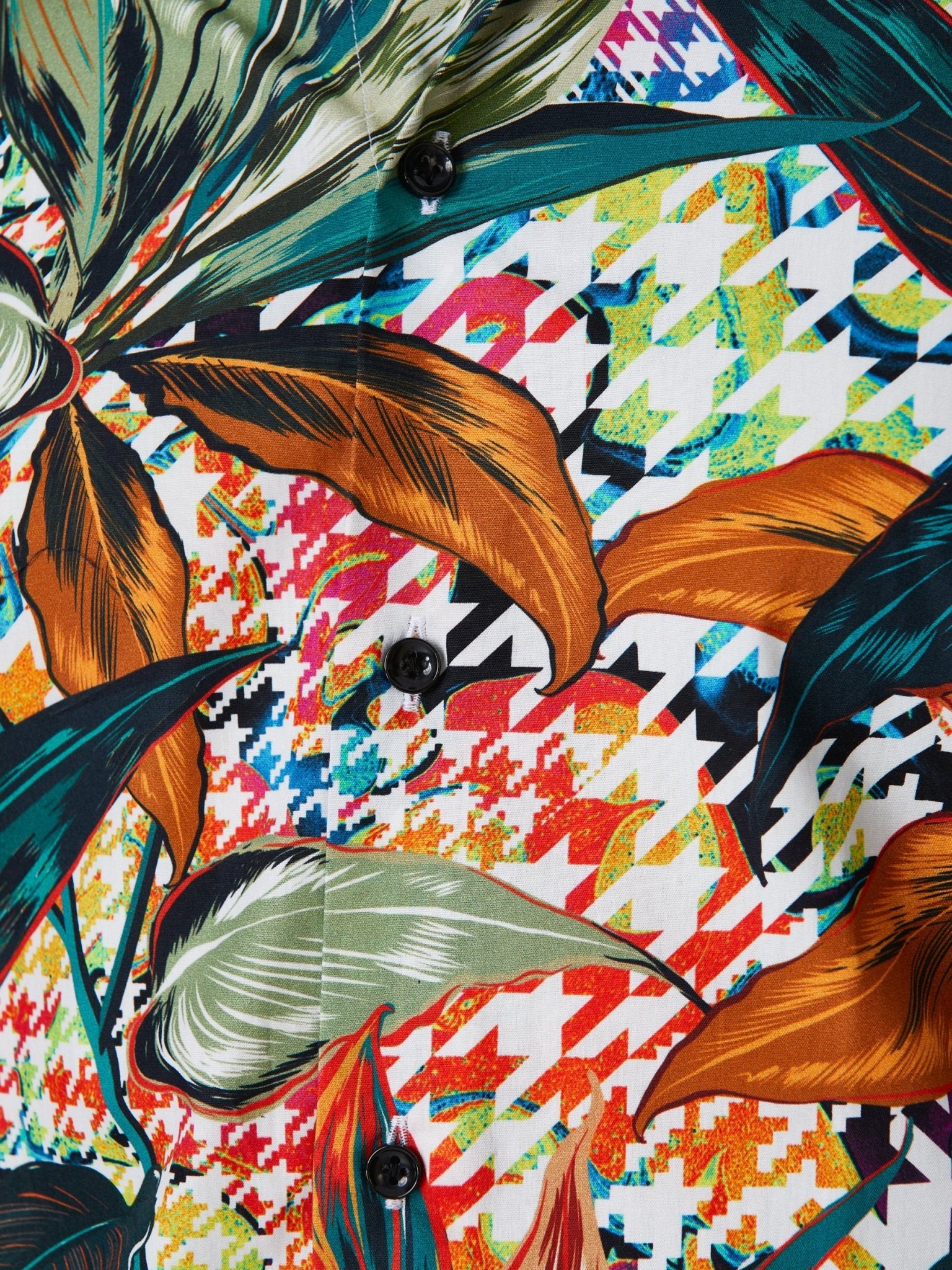 Camasa alba cu print houndstooth si frunze - Viggo