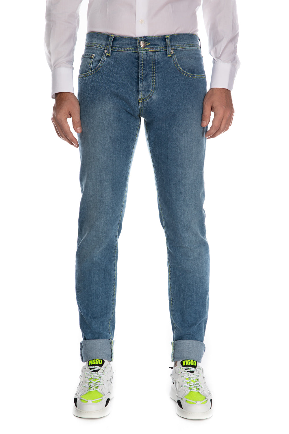 Jeans bleu slim fit rose