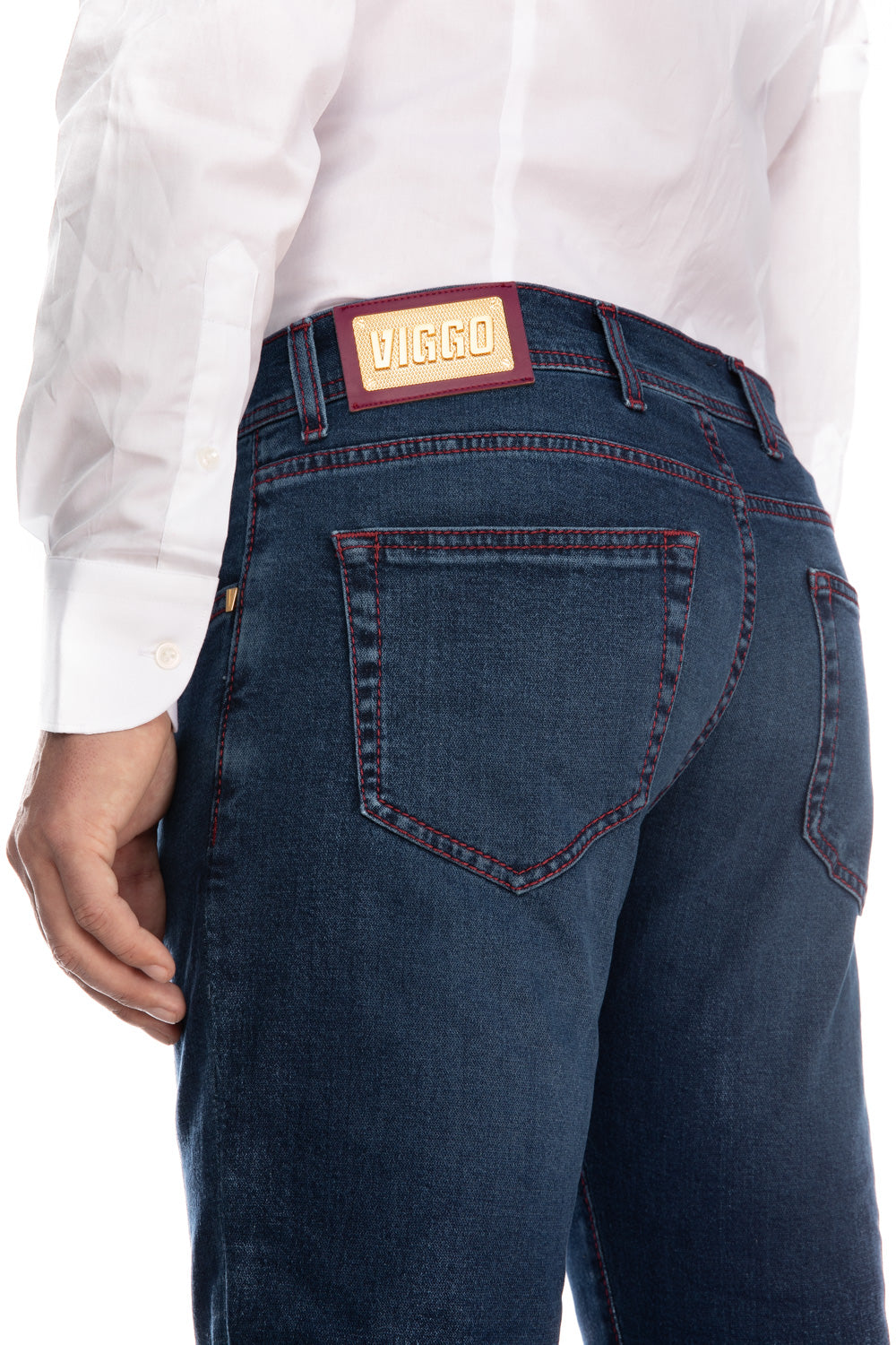 Slim fit rose gold blue jeans
