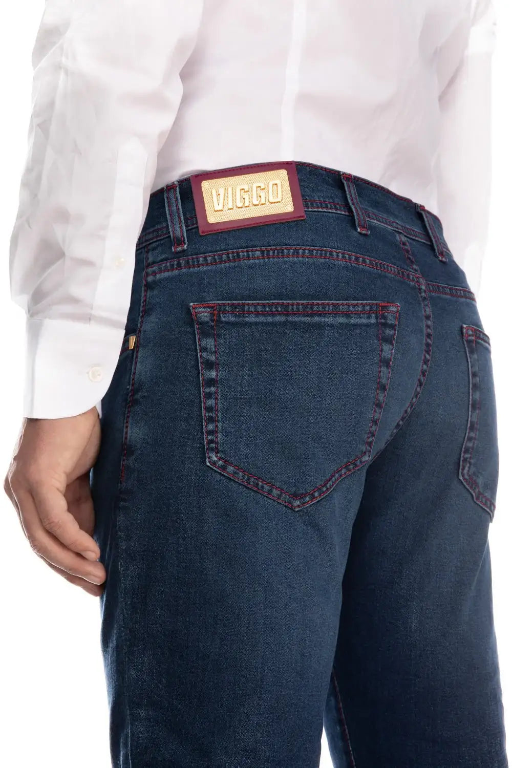 Jeans albastri slim fit rose gold