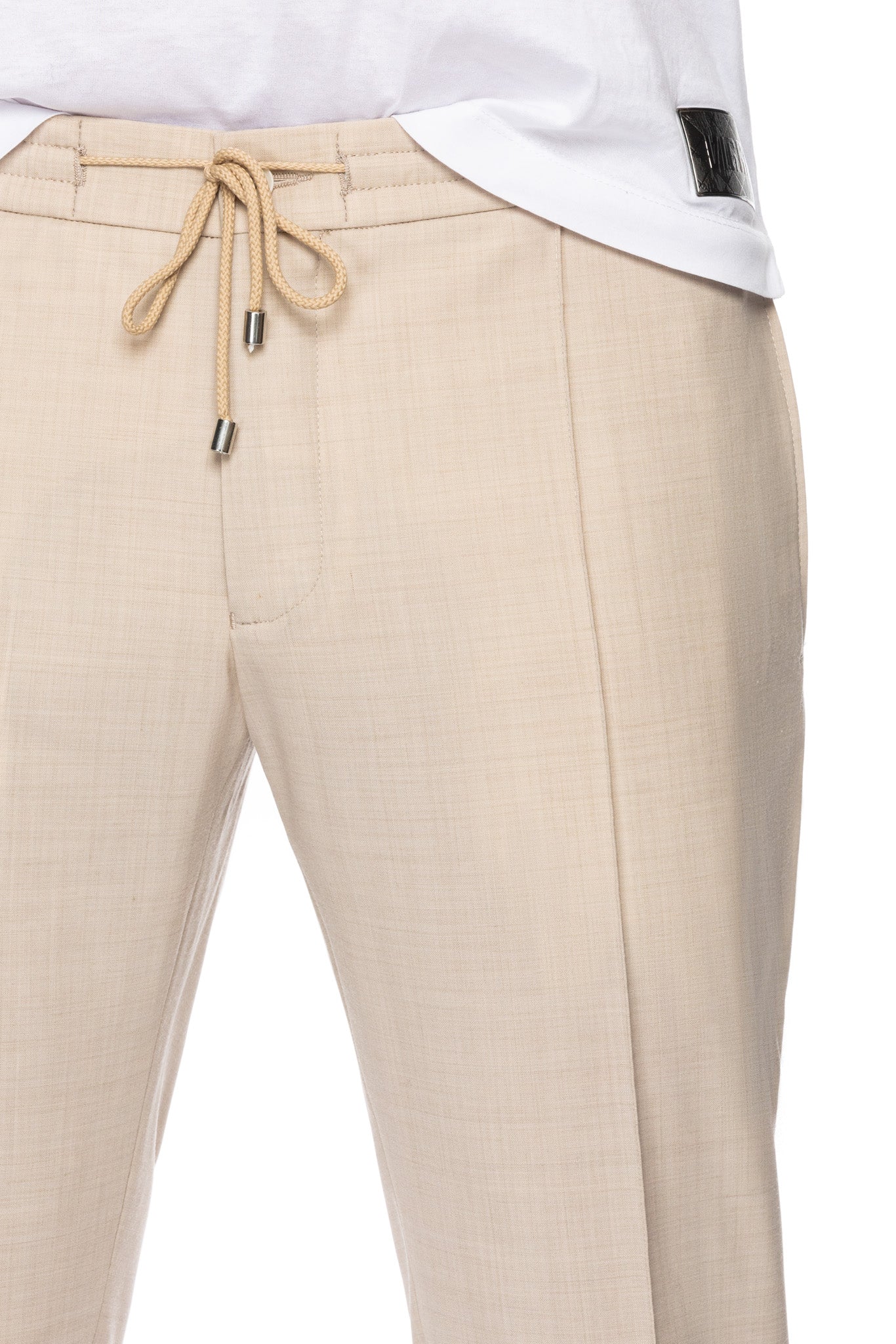 Beige trousers with a drawstring at the waist