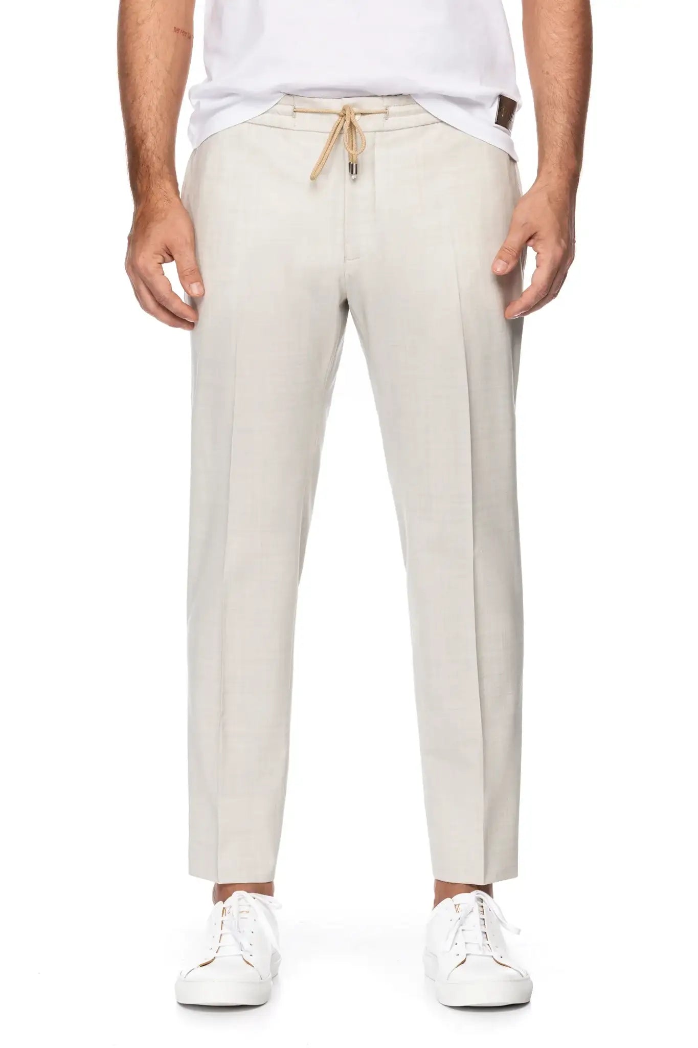 Pantaloni ecru cu siret in talie