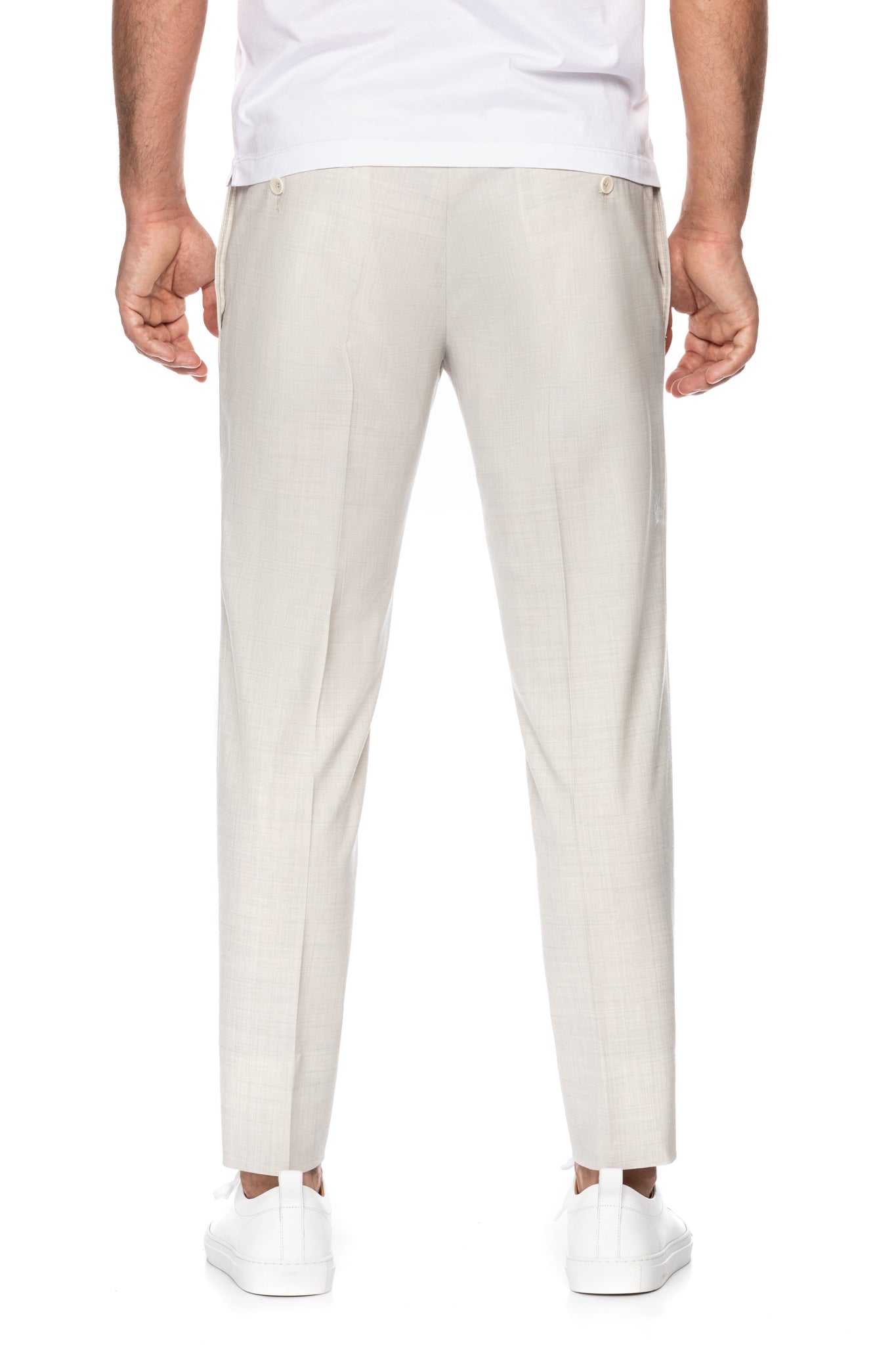 Ecru trousers with a drawstring at the waist
